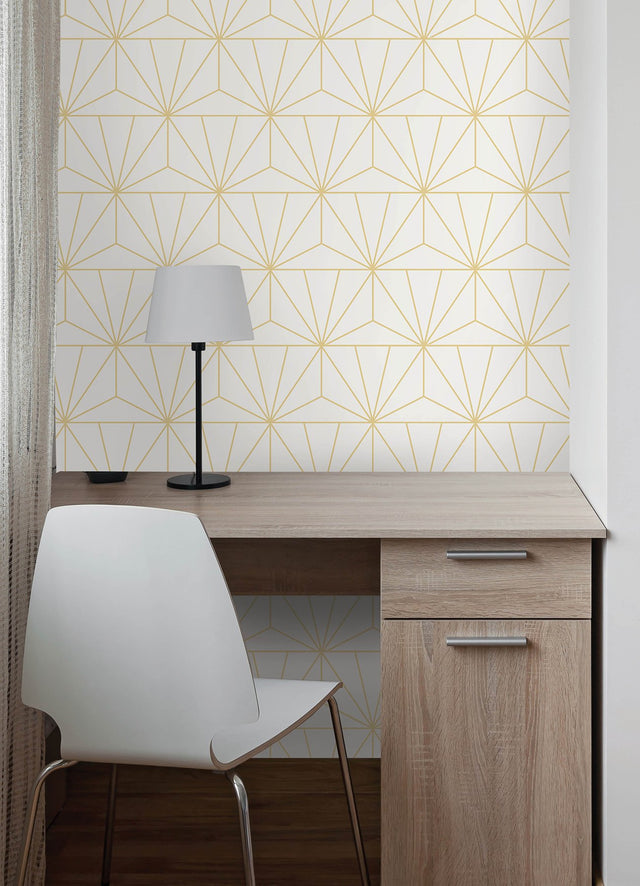 Geometric Gold Standard Peel & Stick Wallpaper Gold with Art Deco Geometric Pattern - PP4703