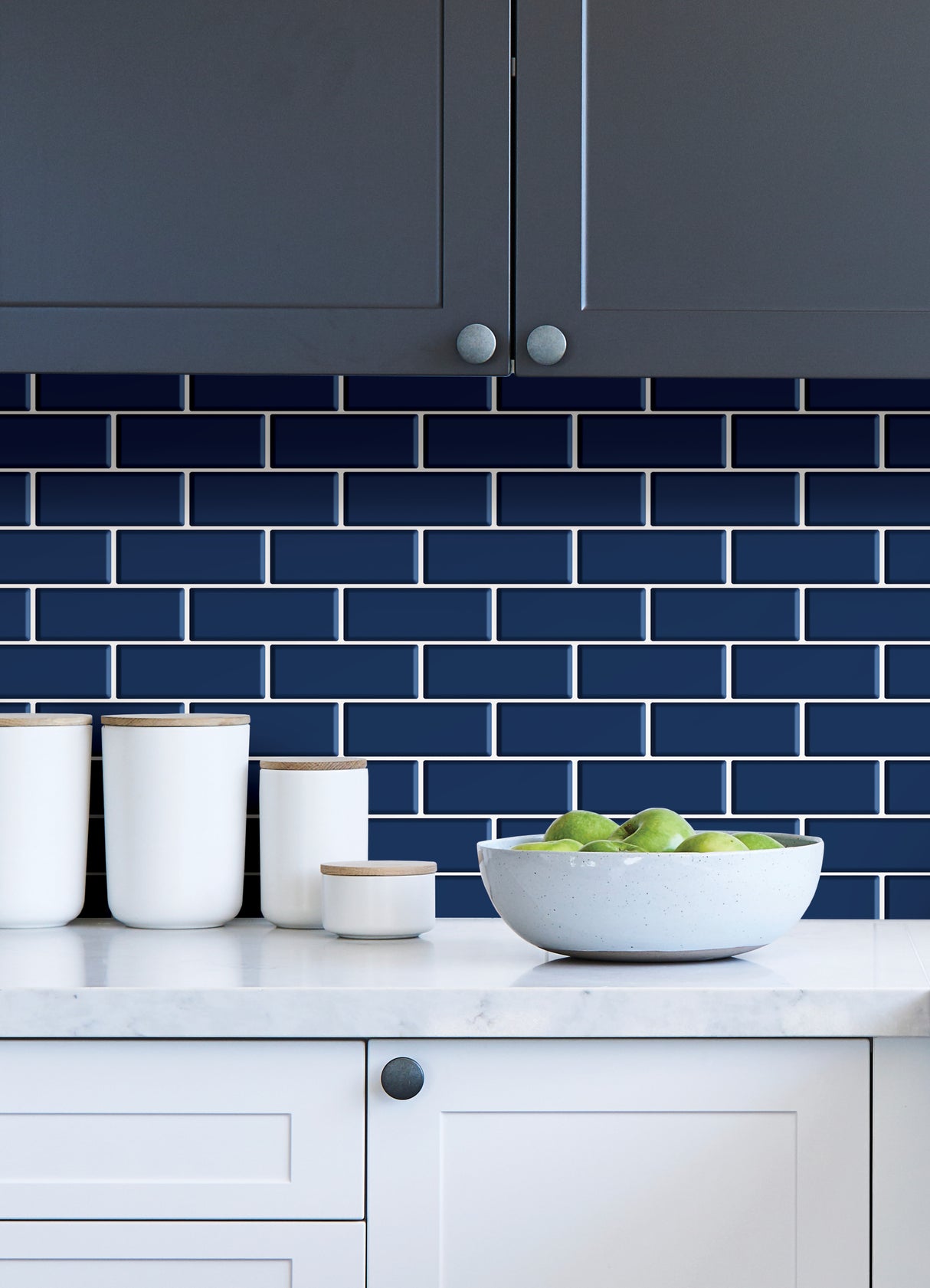 Nod To Navy Navy by InHome Bold Navy Blue Subway Tile Peel and Stick Wallpaper, 20.5 Inches Wide x 18 Feet Long, WallPops Collection PPS4765