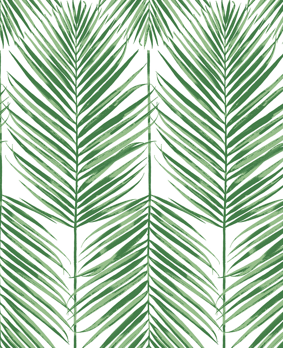 Green palm frond botanical wallpaper pattern on a white background