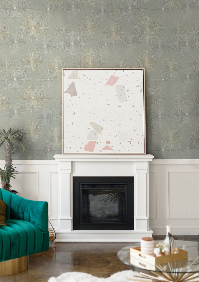 Starburst Geo Smoke by Prepasted Online Mid-Century Metallic Starburst Geometric Prepasted Wallpaper – Seabrook Designs PR11005
