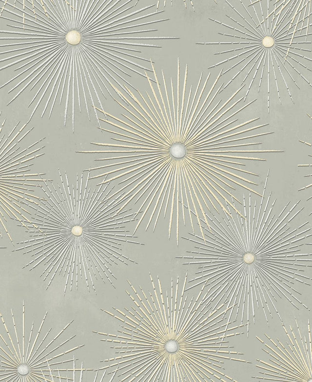Metallic mid-century starburst geometric wallpaper in Smoke grey