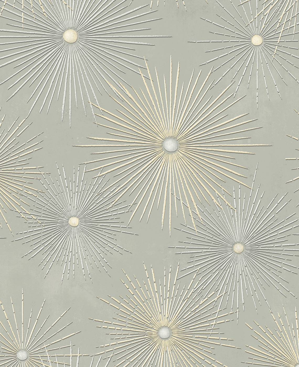 Metallic mid-century starburst geometric wallpaper in Smoke grey