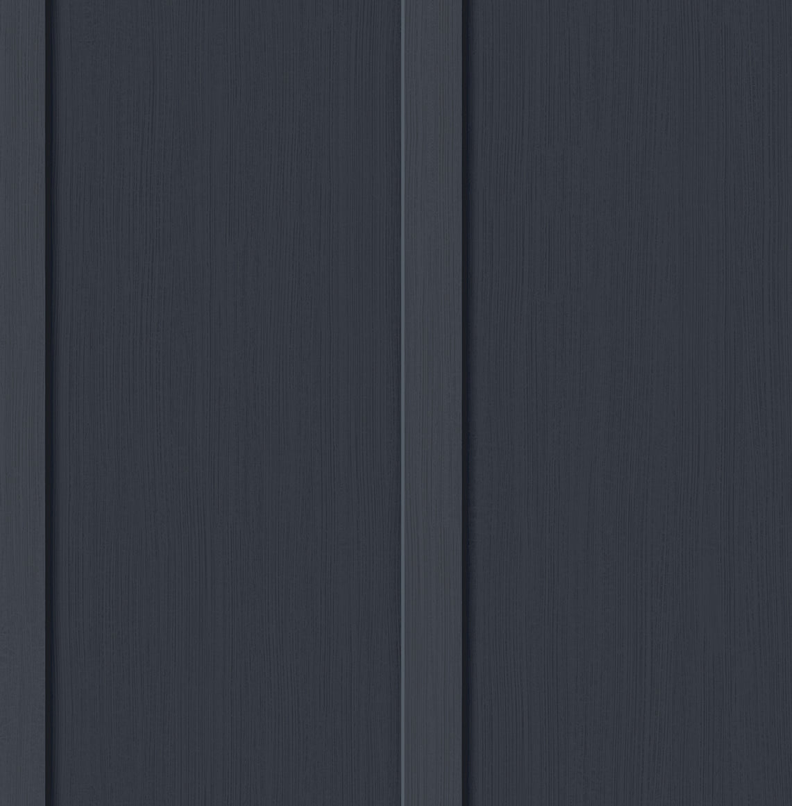 Dark blue faux board and batten prepasted wallpaper with vertical panel detailing.
