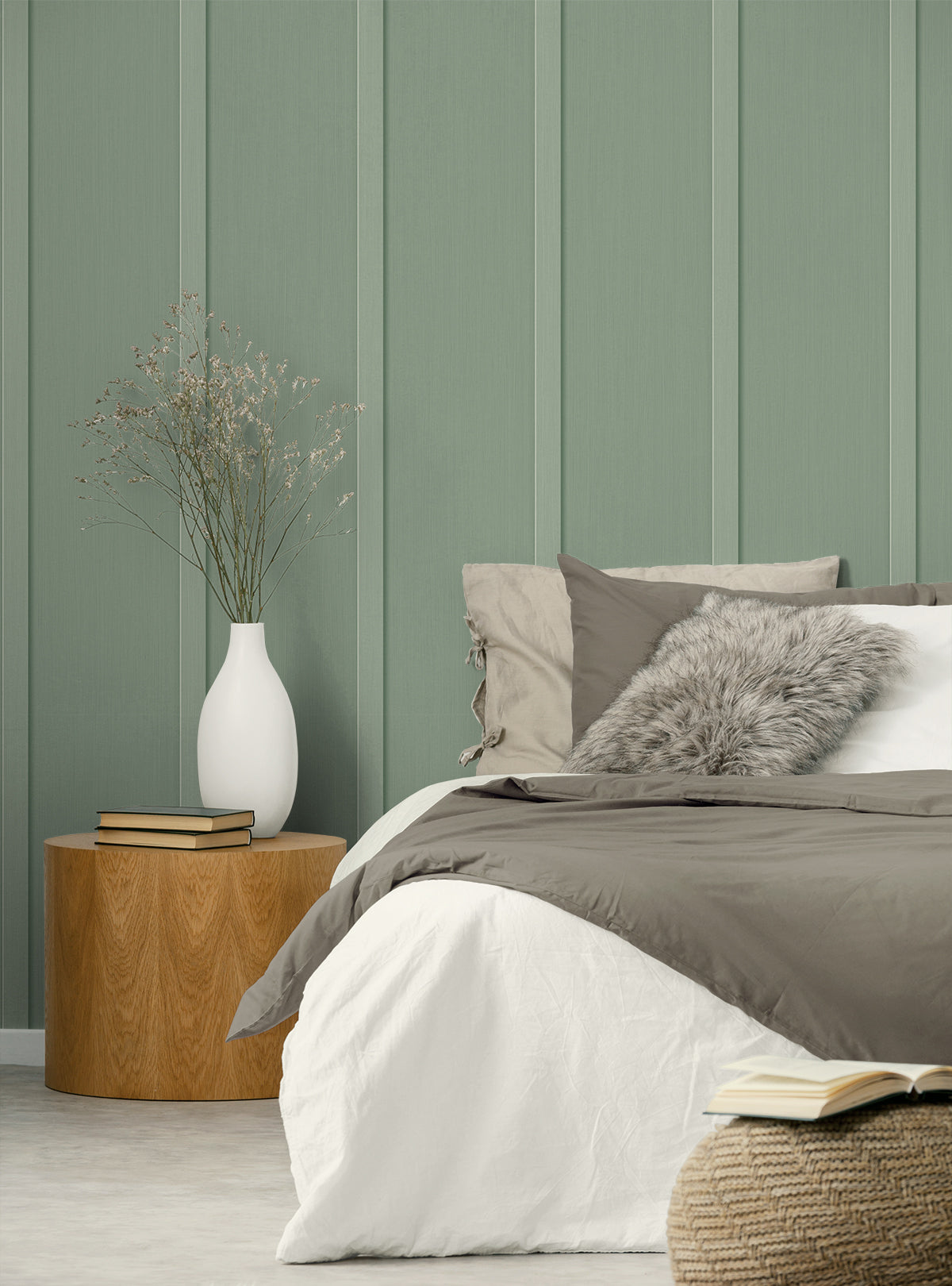 Faux Board and Batten Sage Green by Prepasted Online Farmhouse Board & Batten Wallpaper – Seabrook Designs PR11204