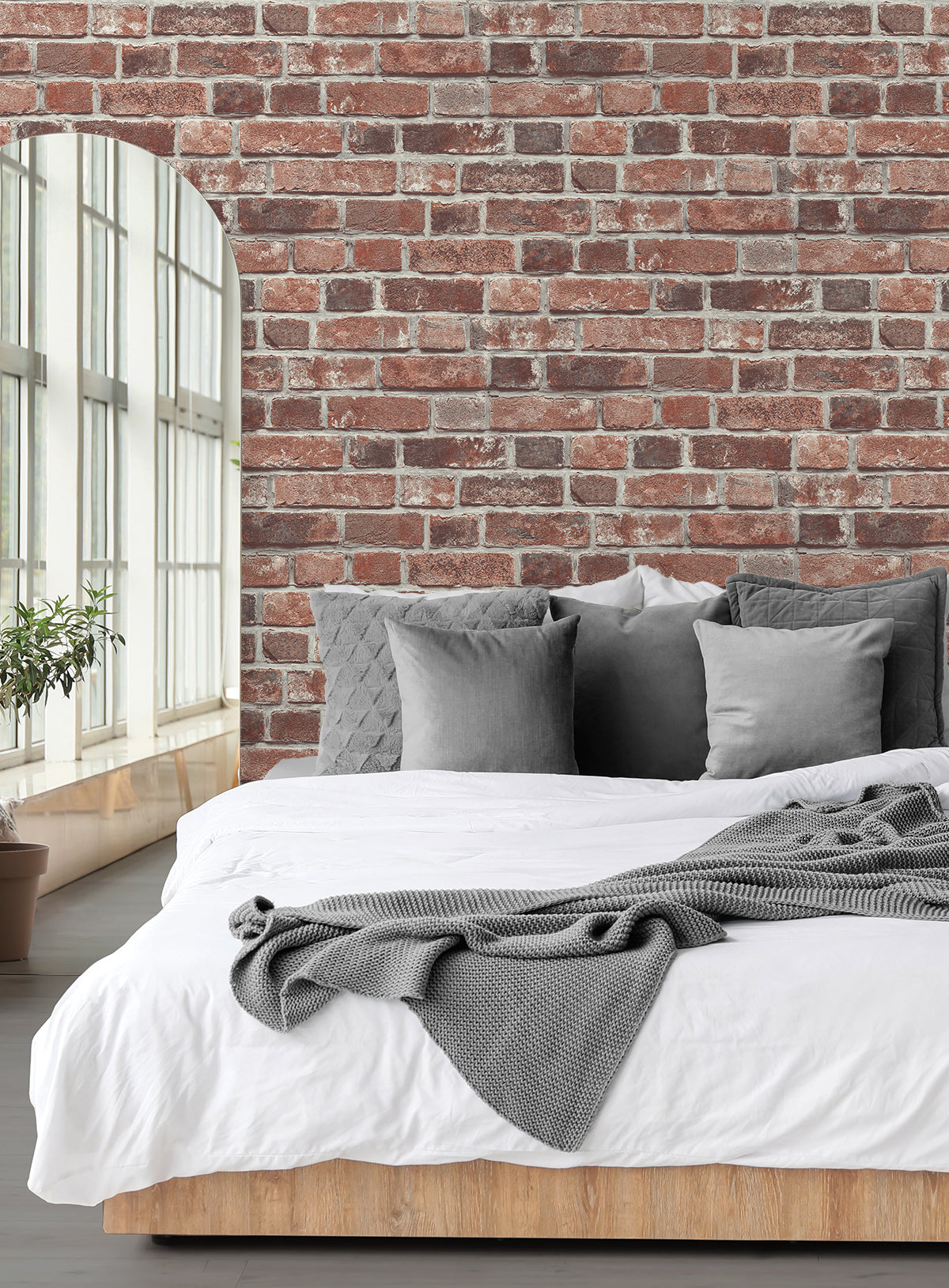 Faux Red Brick Red & Charcoal by Seabrook Designs Prepasted Brick Wallpaper – Seabrook Designs PR11501