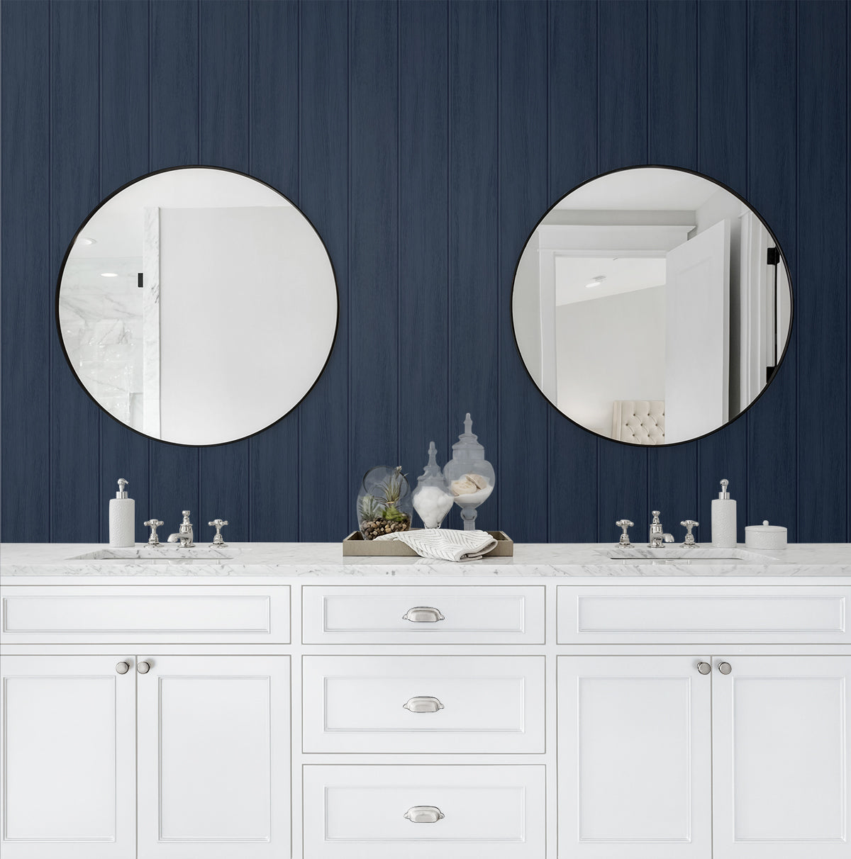Faux Wood Panel Naval Blue by Prepasted Online Prepasted Wood Panel Wallpaper – Seabrook Designs PR11602