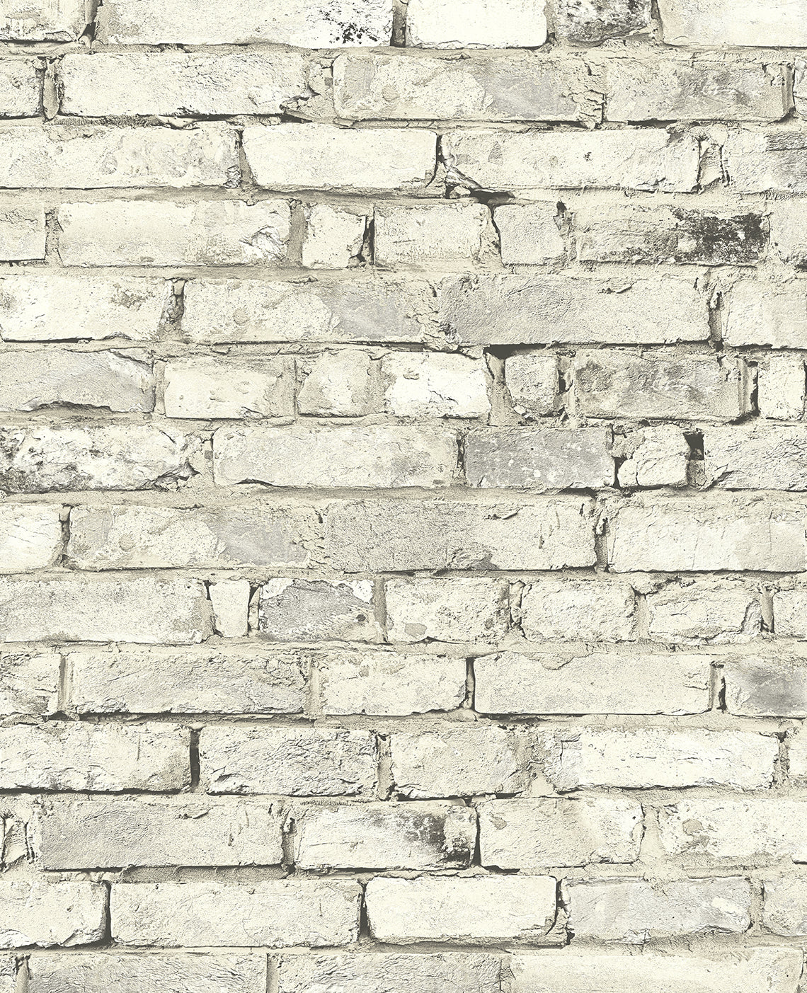 Antique plaster off-white faux brick wallpaper with distressed masonry texture