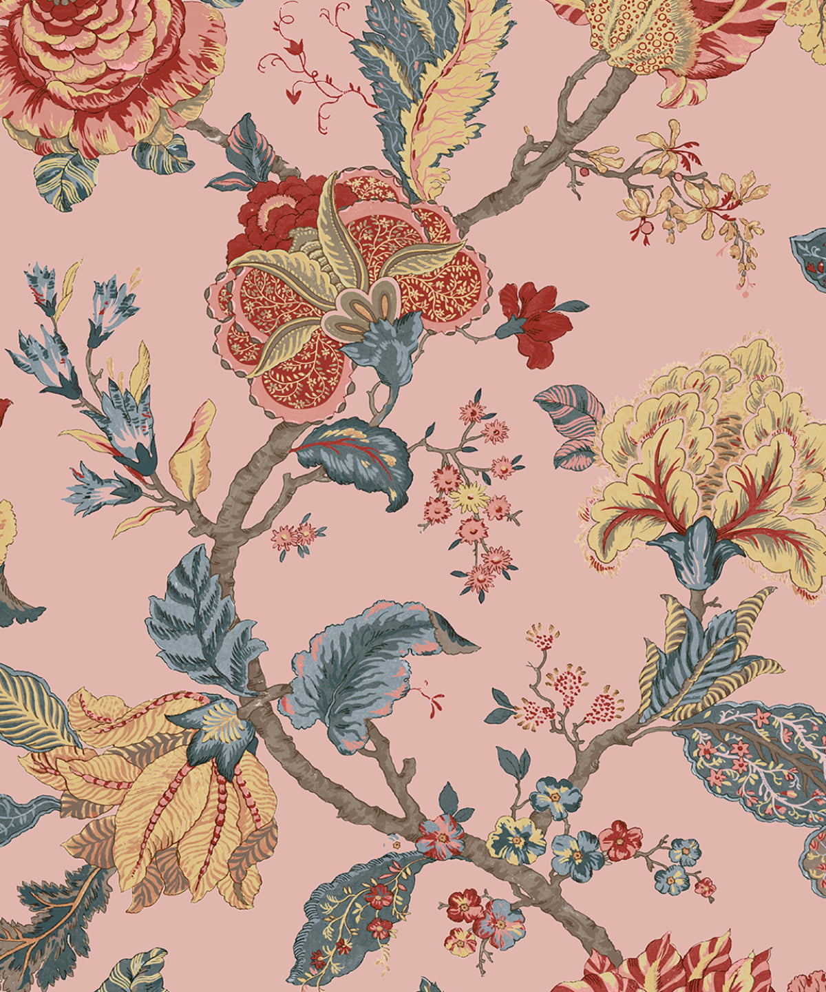 Lana Jacobean wallpaper in blush with traditional jacobean floral vines