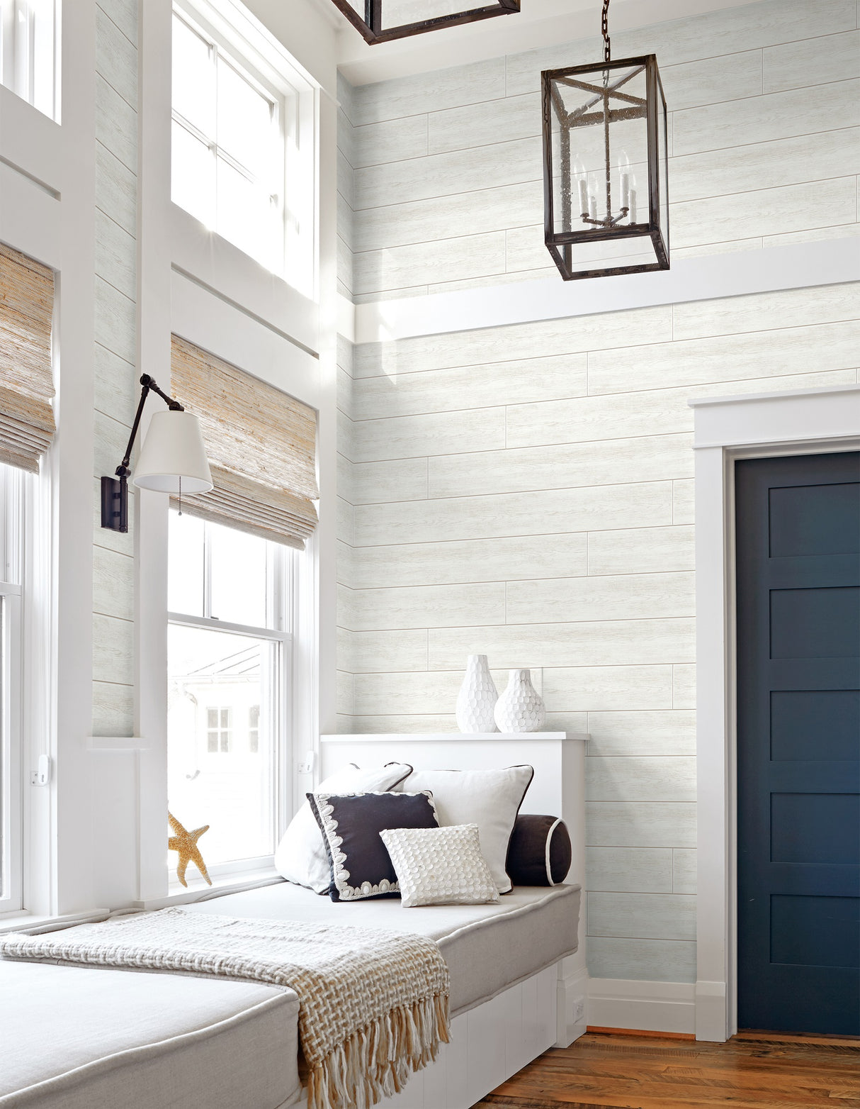 Coastal Faux Shiplap Alabaster by Prepasted Online Faux Shiplap Wallpaper – Seabrook Designs PR13000