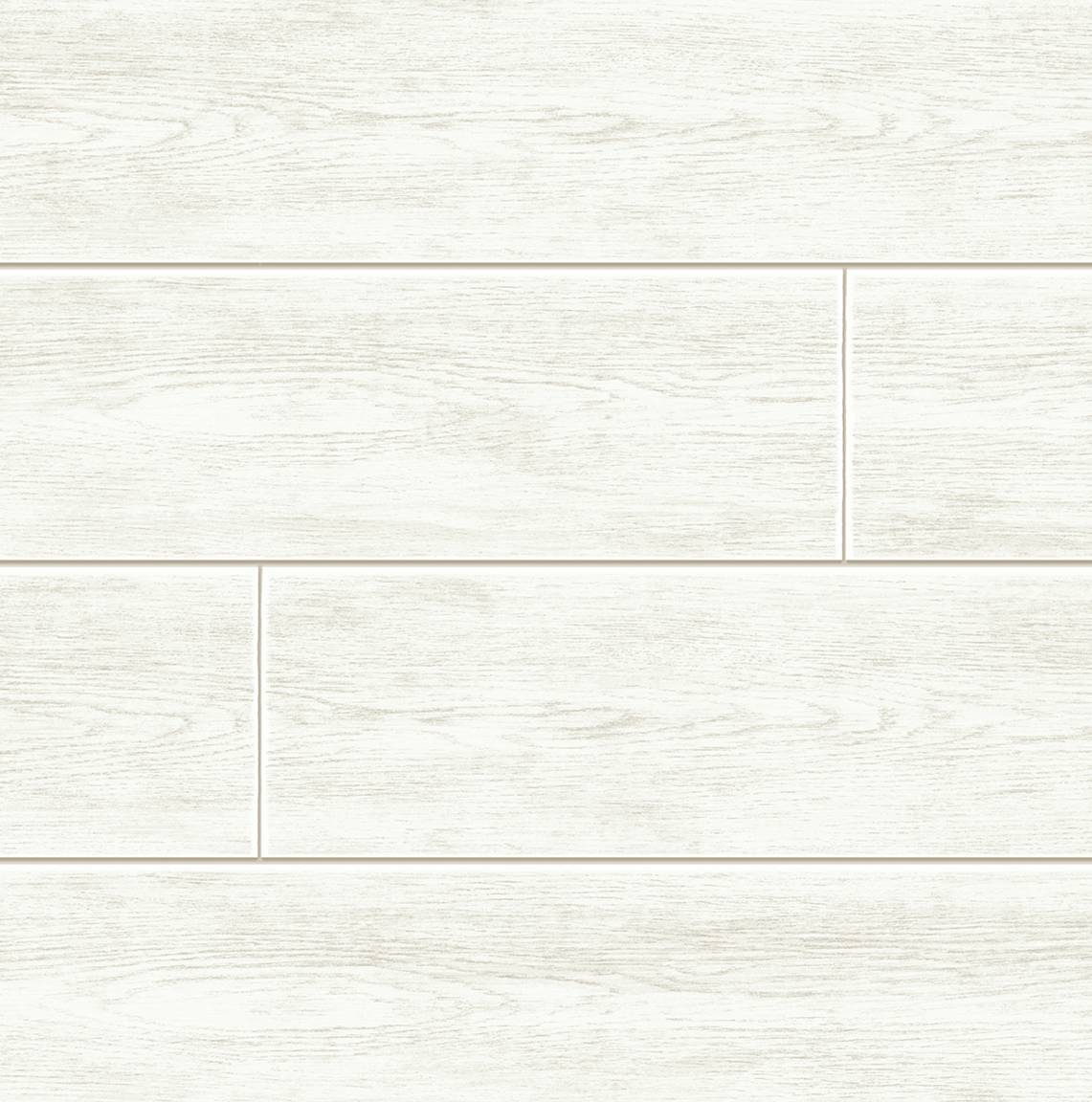 Alabaster coastal faux shiplap wood-look wallpaper pattern with matte finish