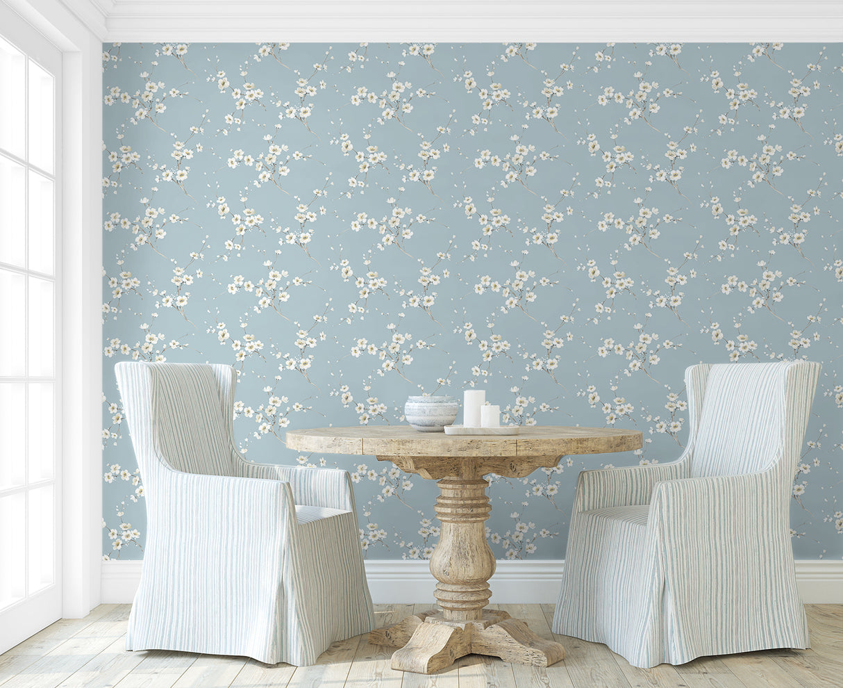 Blossoming Branches Sky Blue by Seabrook Designs Floral Wallpaper – Seabrook Designs PR13202