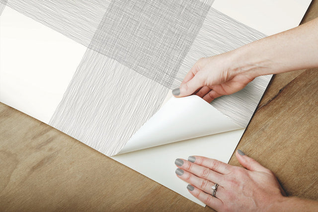 Common Thread Black & White Peel & Stick Wallpaper with Buffalo Check Plaid Pattern - York PSW1000RL