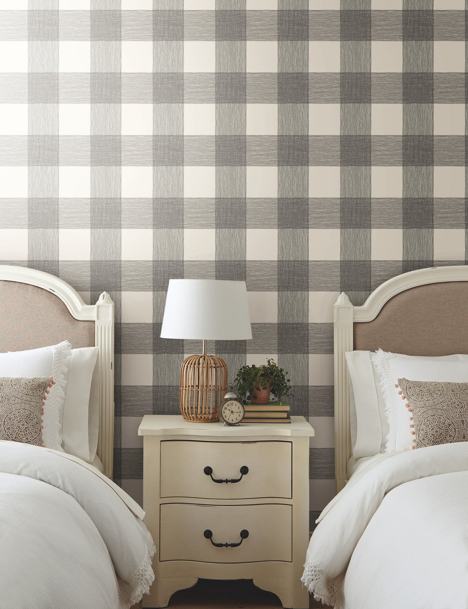 Common Thread Black & White Peel & Stick Wallpaper with Buffalo Check Plaid Pattern - York PSW1000RL