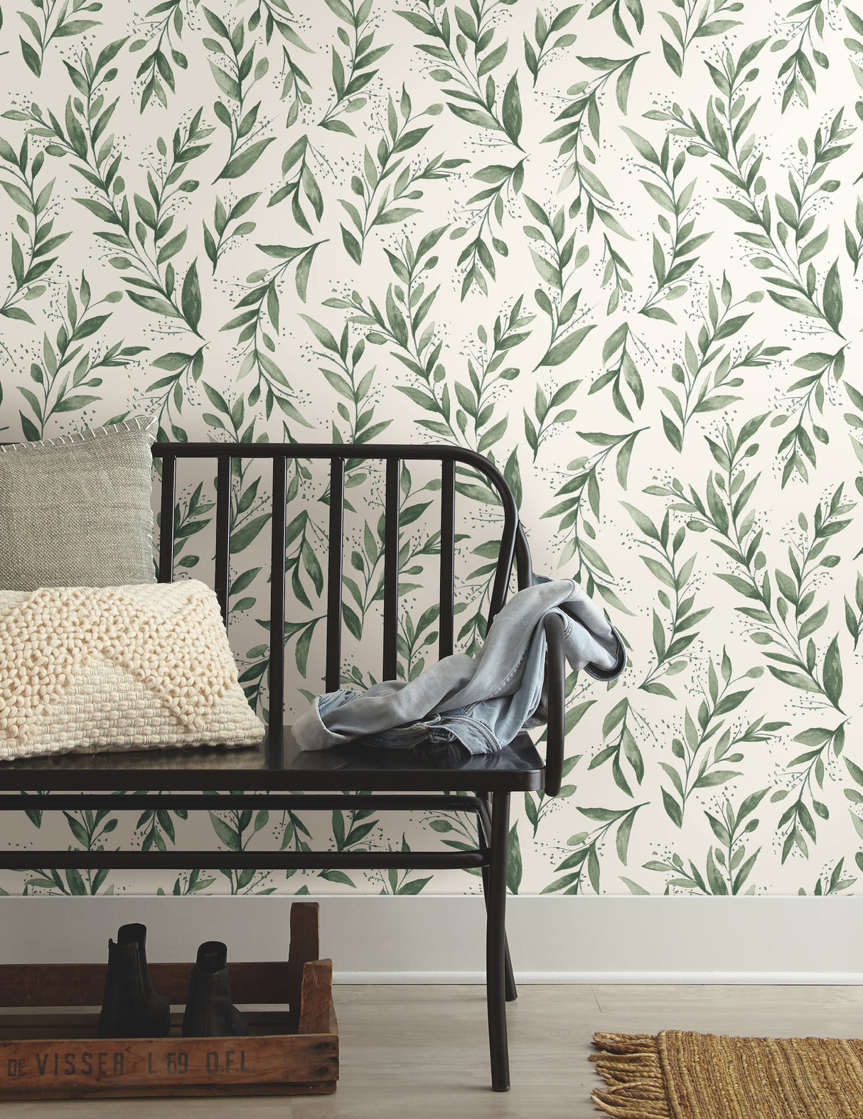 Olive Branch Olive Grove Peel & Stick Wallpaper with Botanical Watercolor Leaf Pattern - York PSW1001RL