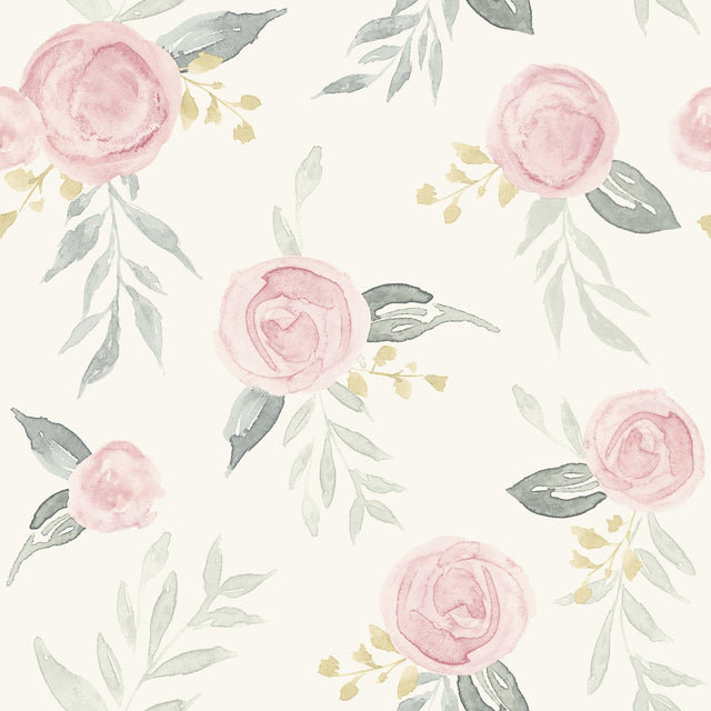 Watercolor Roses Pink Peel & Stick Wallpaper with Botanical Floral Pattern - York PSW1010RL
