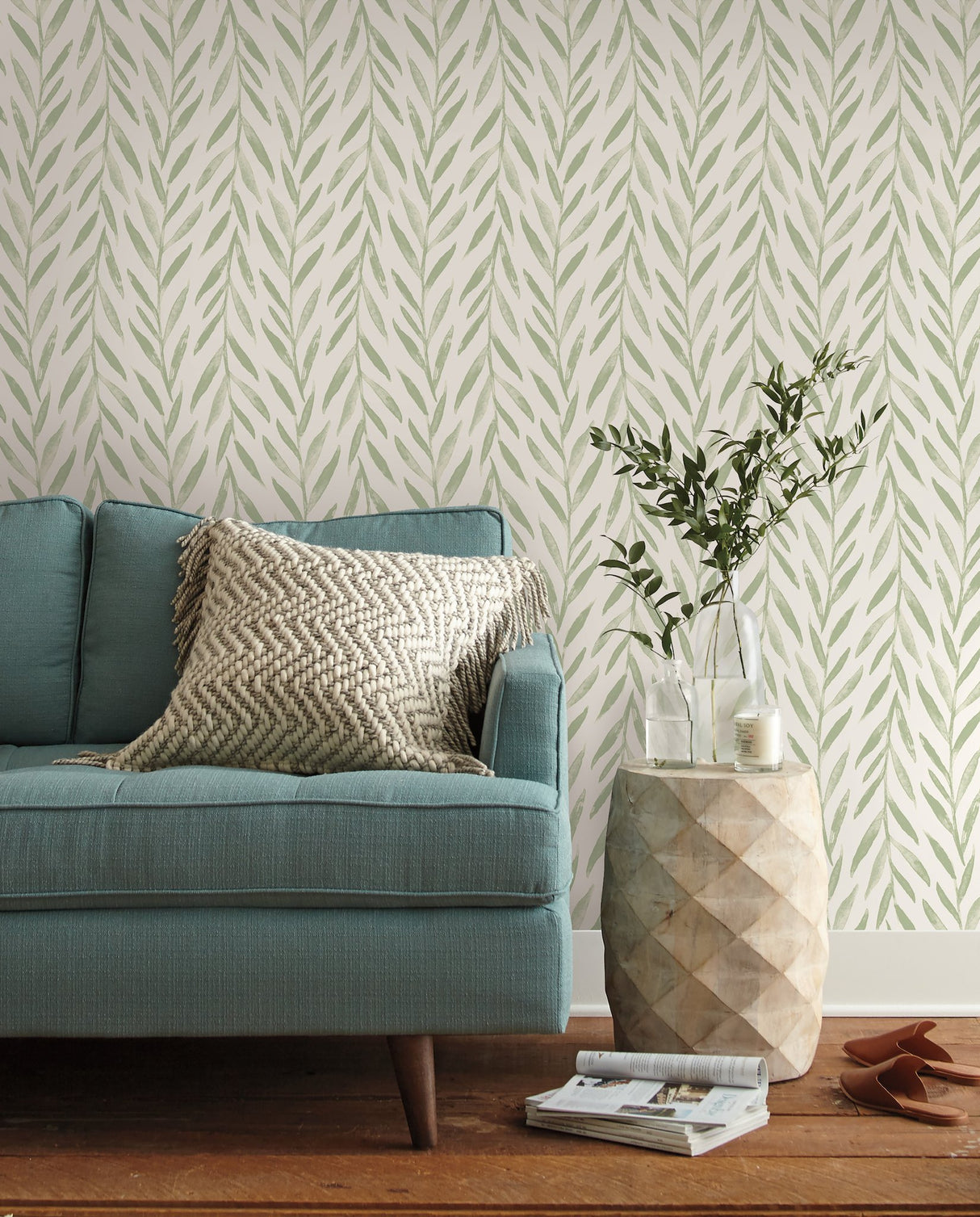 Willow Green Peel & Stick Wallpaper with Botanical Willow Stripe - Magnolia Home PSW1016RL