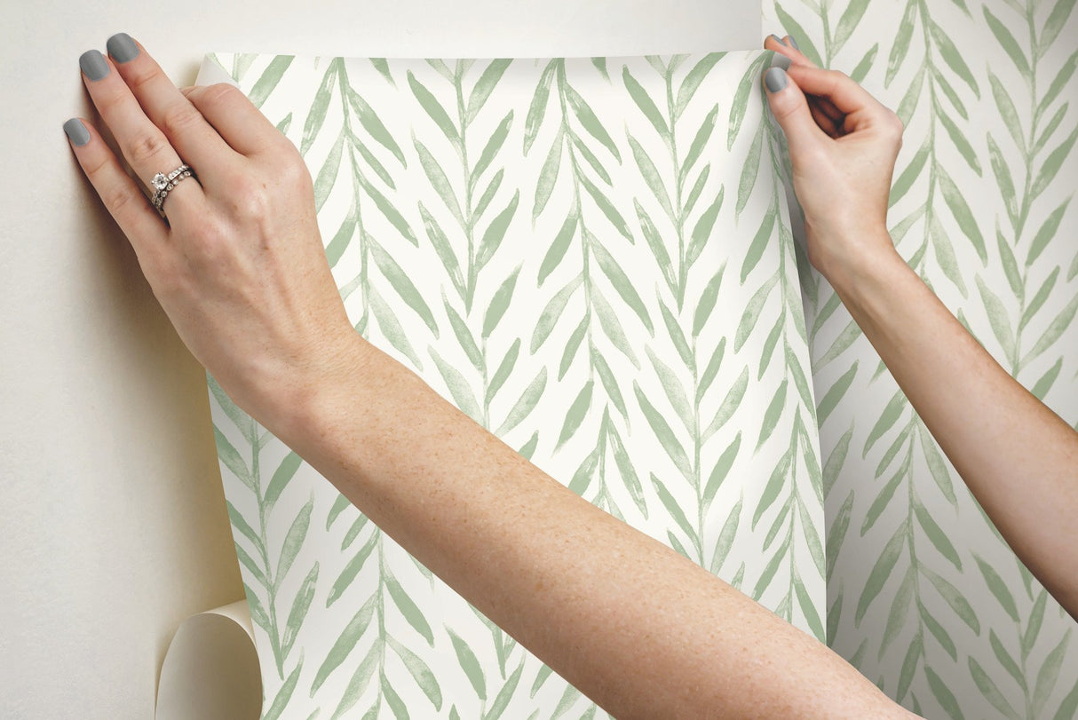Willow Green Peel & Stick Wallpaper with Botanical Willow Stripe - Magnolia Home PSW1016RL