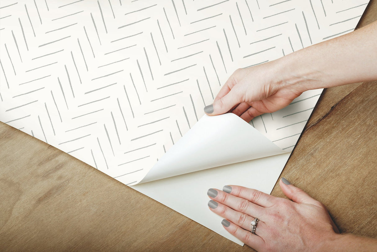 Pick-Up Sticks Blue Peel & Stick Wallpaper with Chevron Herringbone Small Print - York PSW1021RL