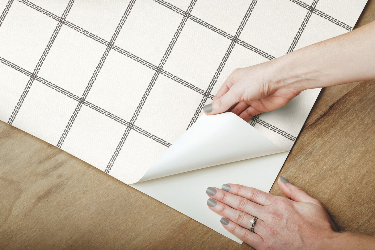 Sunday Best Black Peel & Stick Wallpaper with Plaid Grid Pattern - York PSW1023RL