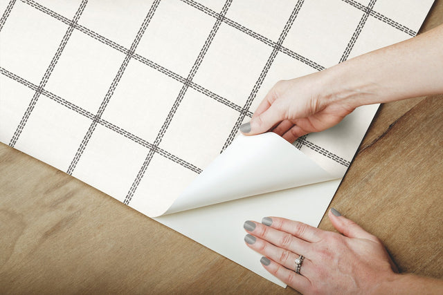 Sunday Best Black Peel & Stick Wallpaper with Plaid Grid Pattern - York PSW1023RL