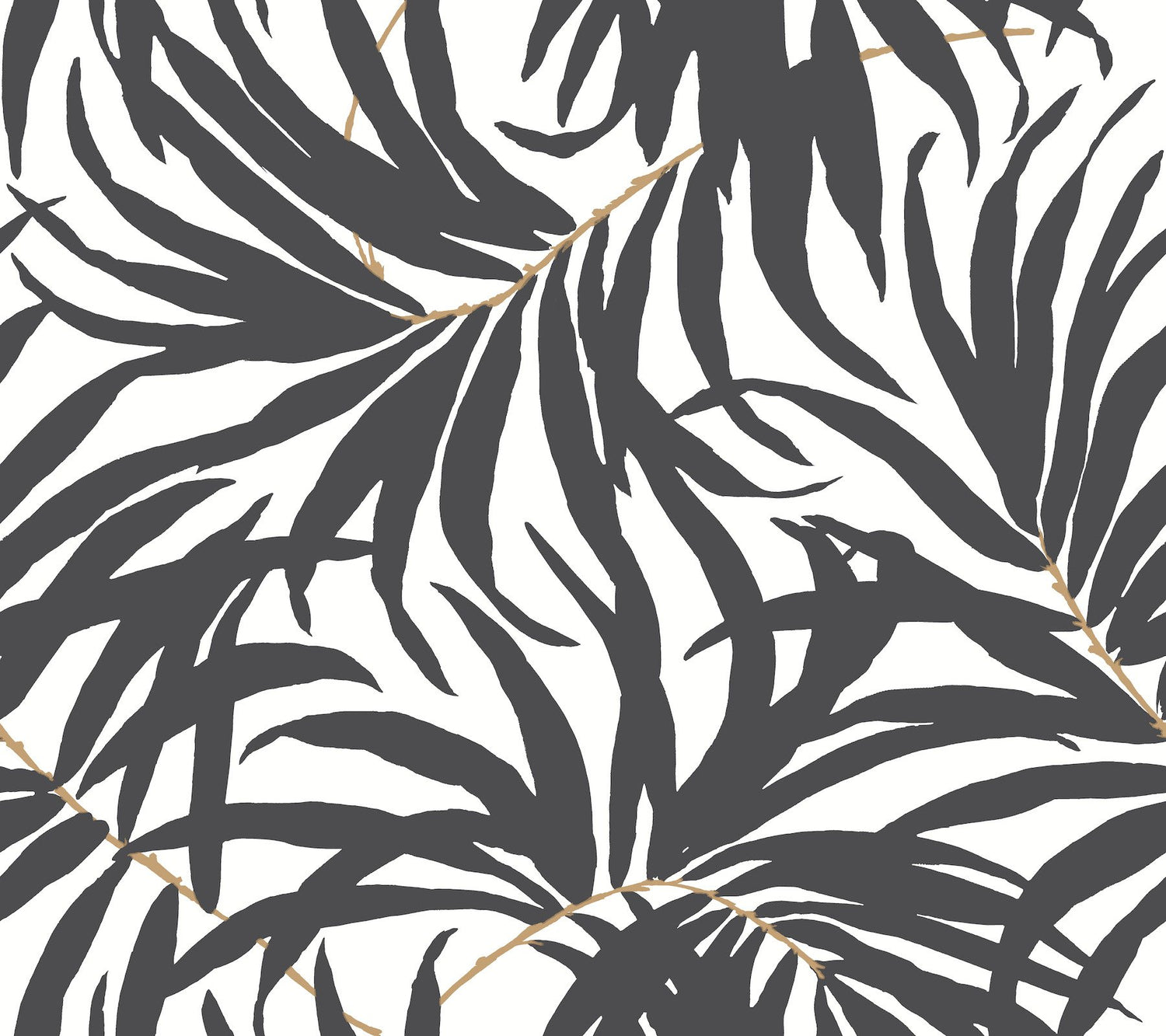 Bali Leaves Black Peel & Stick Wallpaper with Bohemian Palm Leaf Pattern - York PSW1029RL