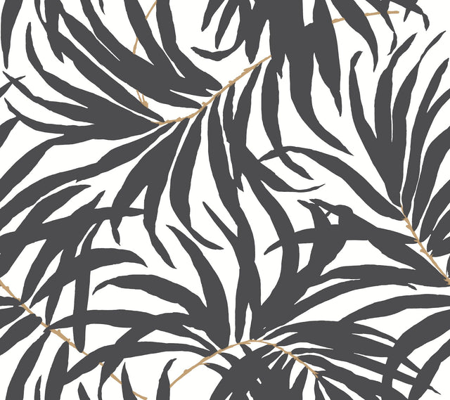 Bali Leaves Black Peel & Stick Wallpaper with Bohemian Palm Leaf Pattern - York PSW1029RL