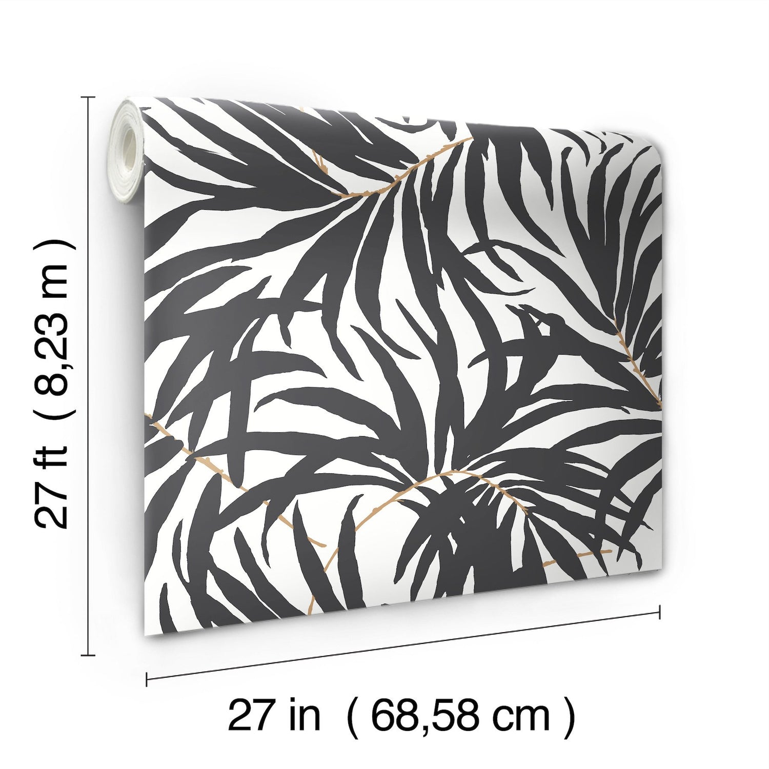 Bali Leaves Black Peel & Stick Wallpaper with Bohemian Palm Leaf Pattern - York PSW1029RL