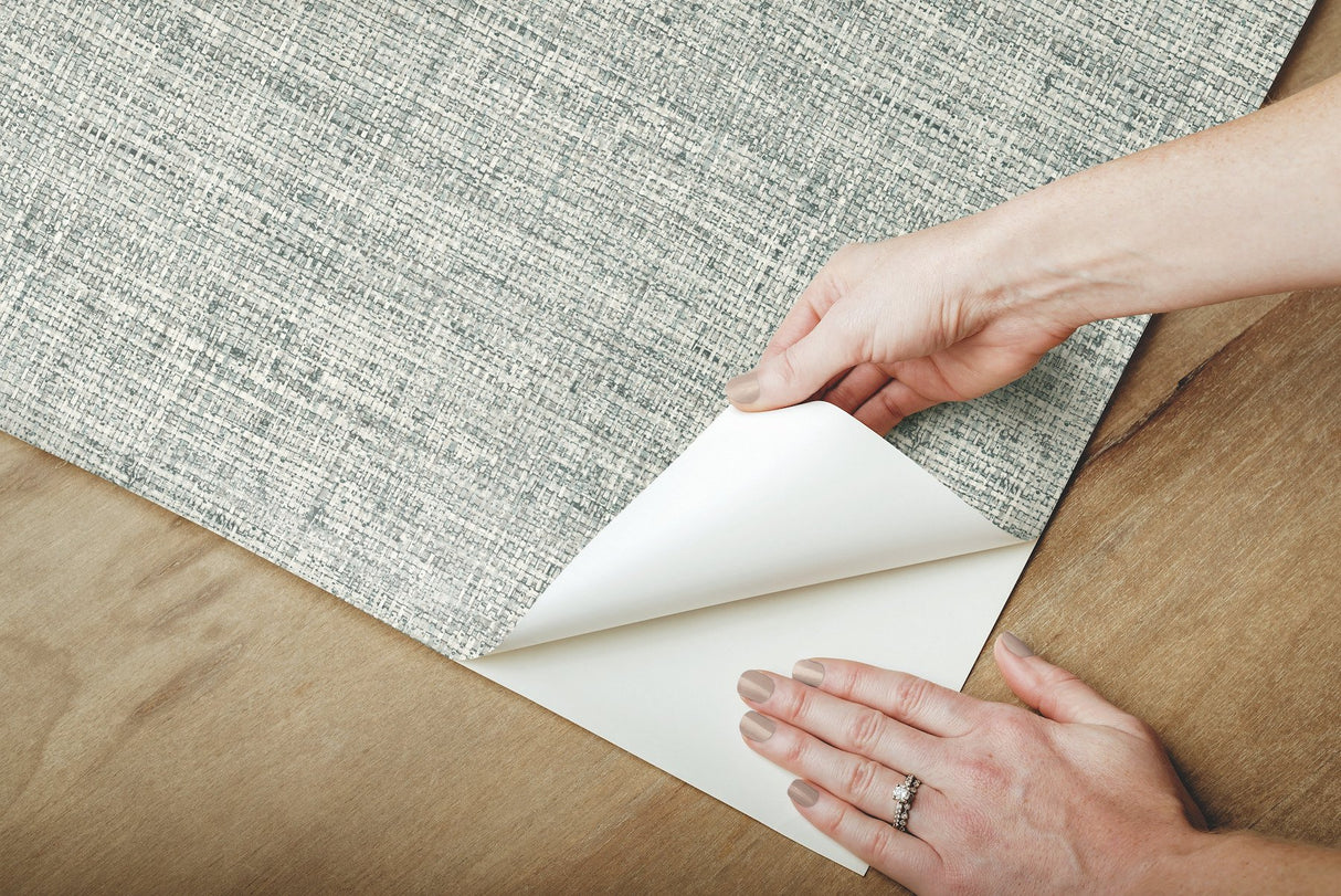 Papyrus Weave Blue Peel & Stick Wallpaper with Textured Woven Motif - York PSW1040RL