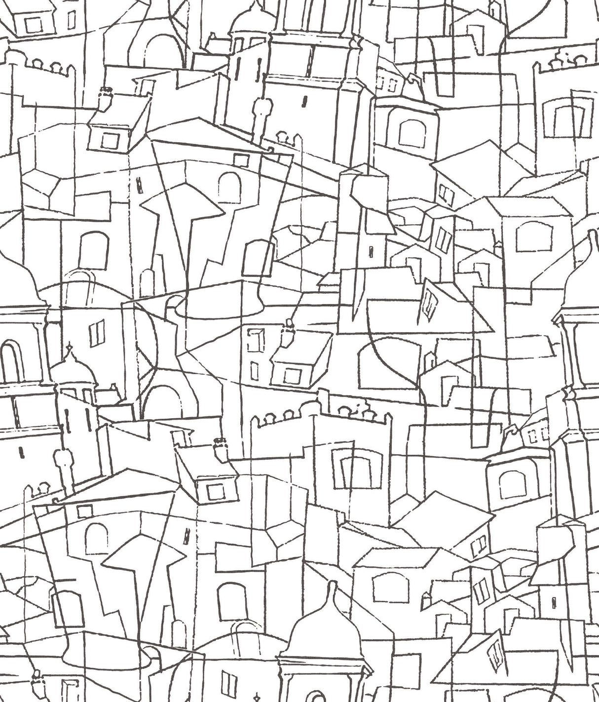 Cubist Cityscape Black Premium Peel & Stick Wallpaper with Geometric City Line Art - York PSW1047RL