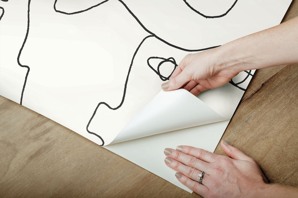 Pablo Portraits Black Peel & Stick Wallpaper with Abstract Line-Drawing Faces - York PSW1053RL