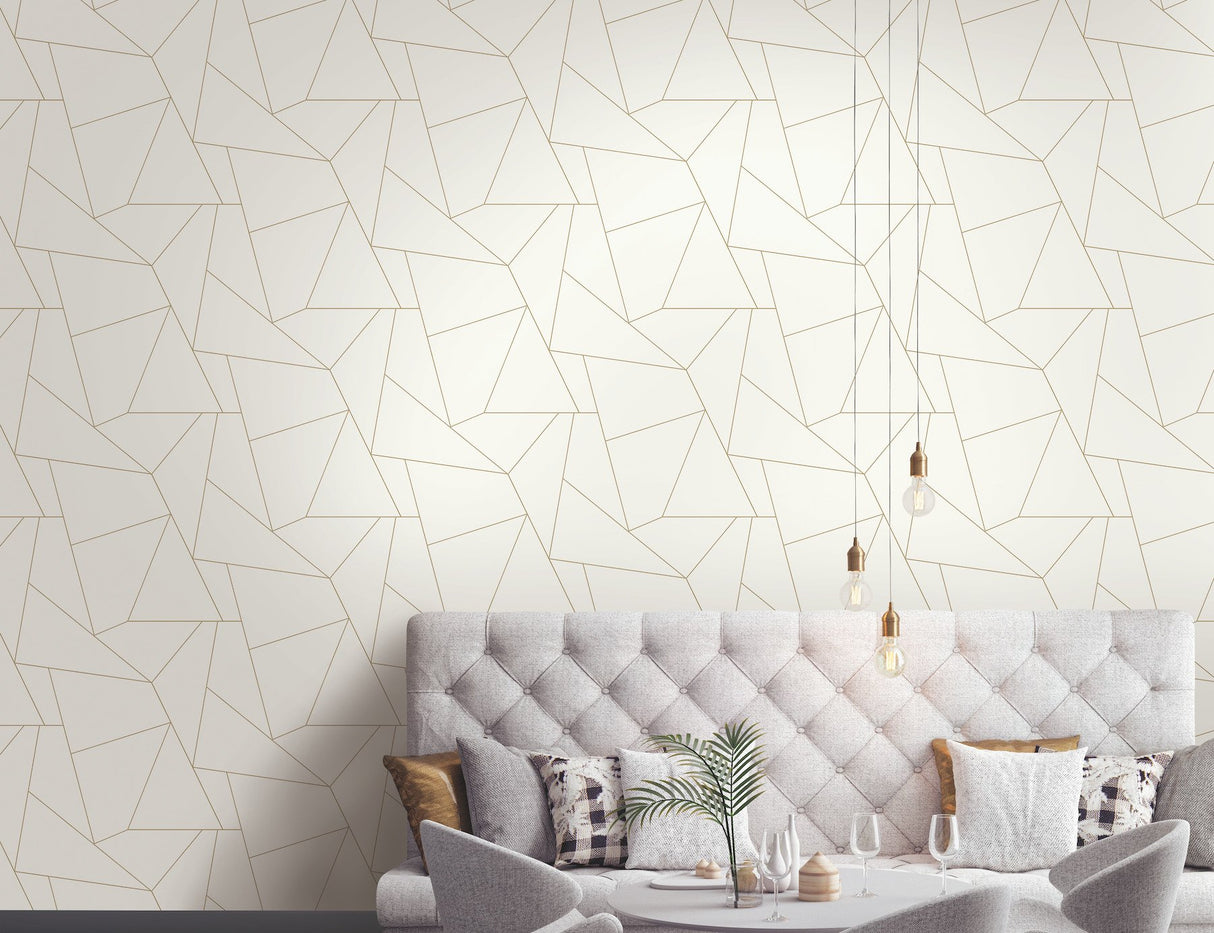 Fractured Prism Gold Metallic Peel & Stick Wallpaper with Geometric Line Pattern - York PSW1064RL
