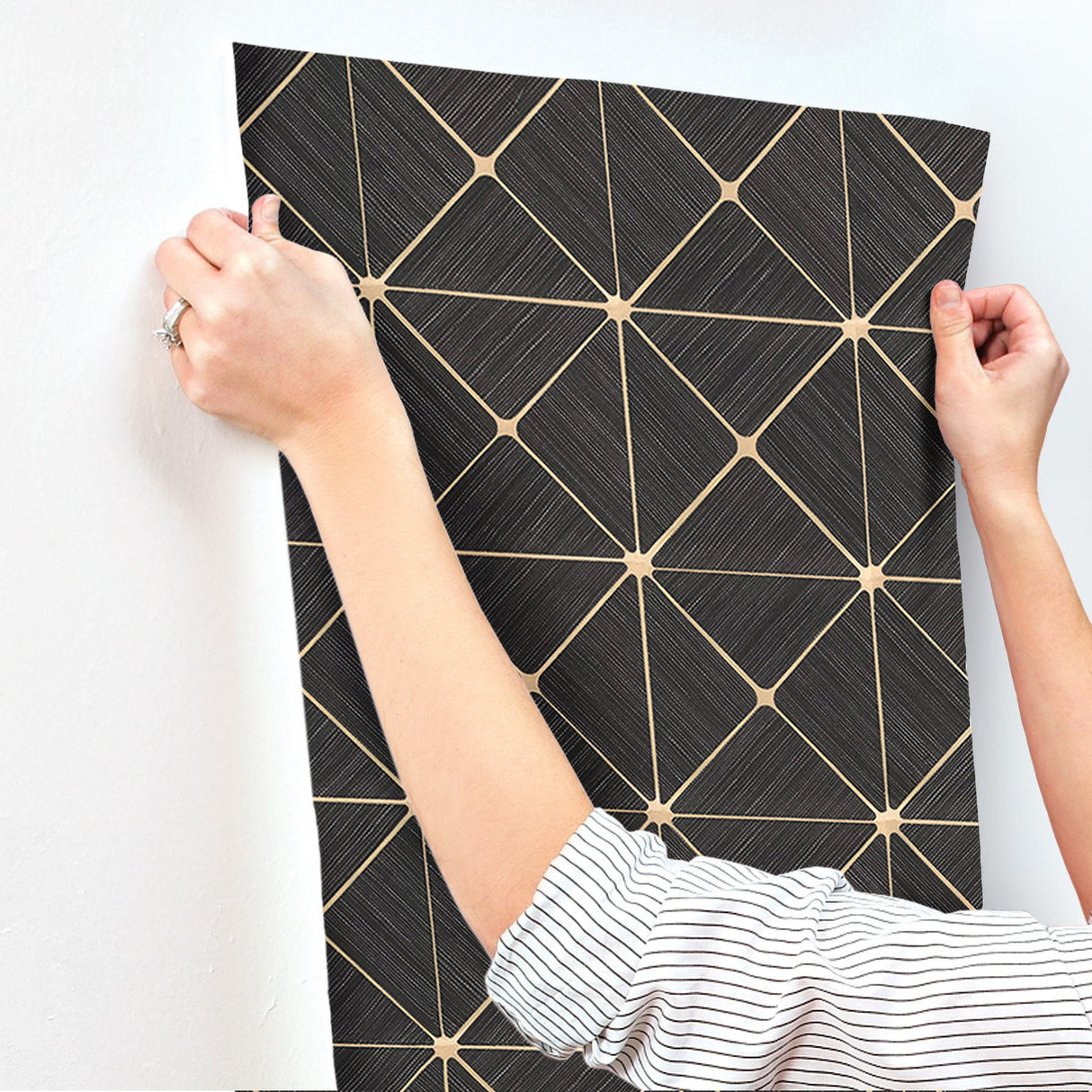 Double Diamonds Black Peel & Stick Wallpaper with Geometric Diamond Motif - York PSW1070RL
