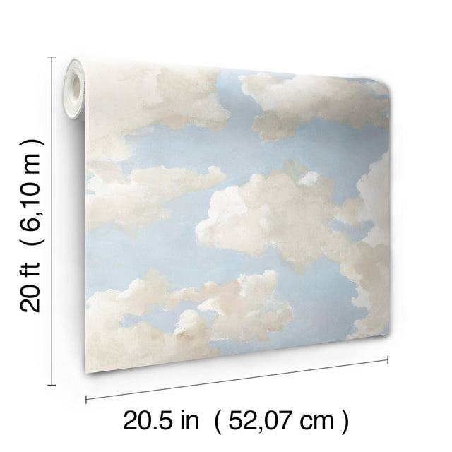 Clouds on Canvas Blue Peel & Stick Wallpaper with Painterly Cloud Motif - York PSW1079RL