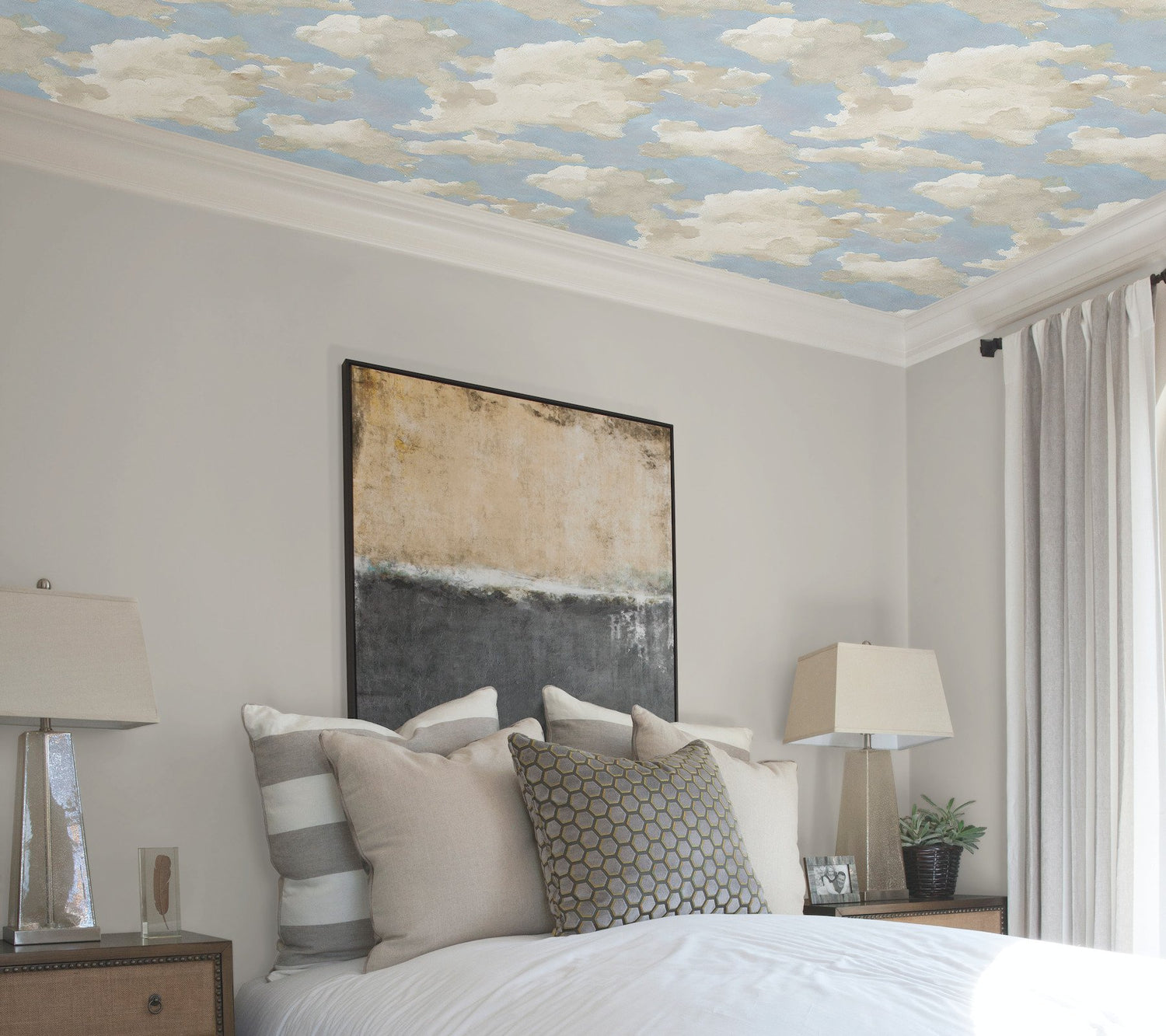Clouds on Canvas Blue Peel & Stick Wallpaper with Painterly Cloud Motif - York PSW1079RL