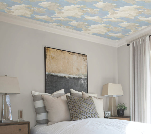 Clouds on Canvas Blue Peel & Stick Wallpaper with Painterly Cloud Motif - York PSW1079RL