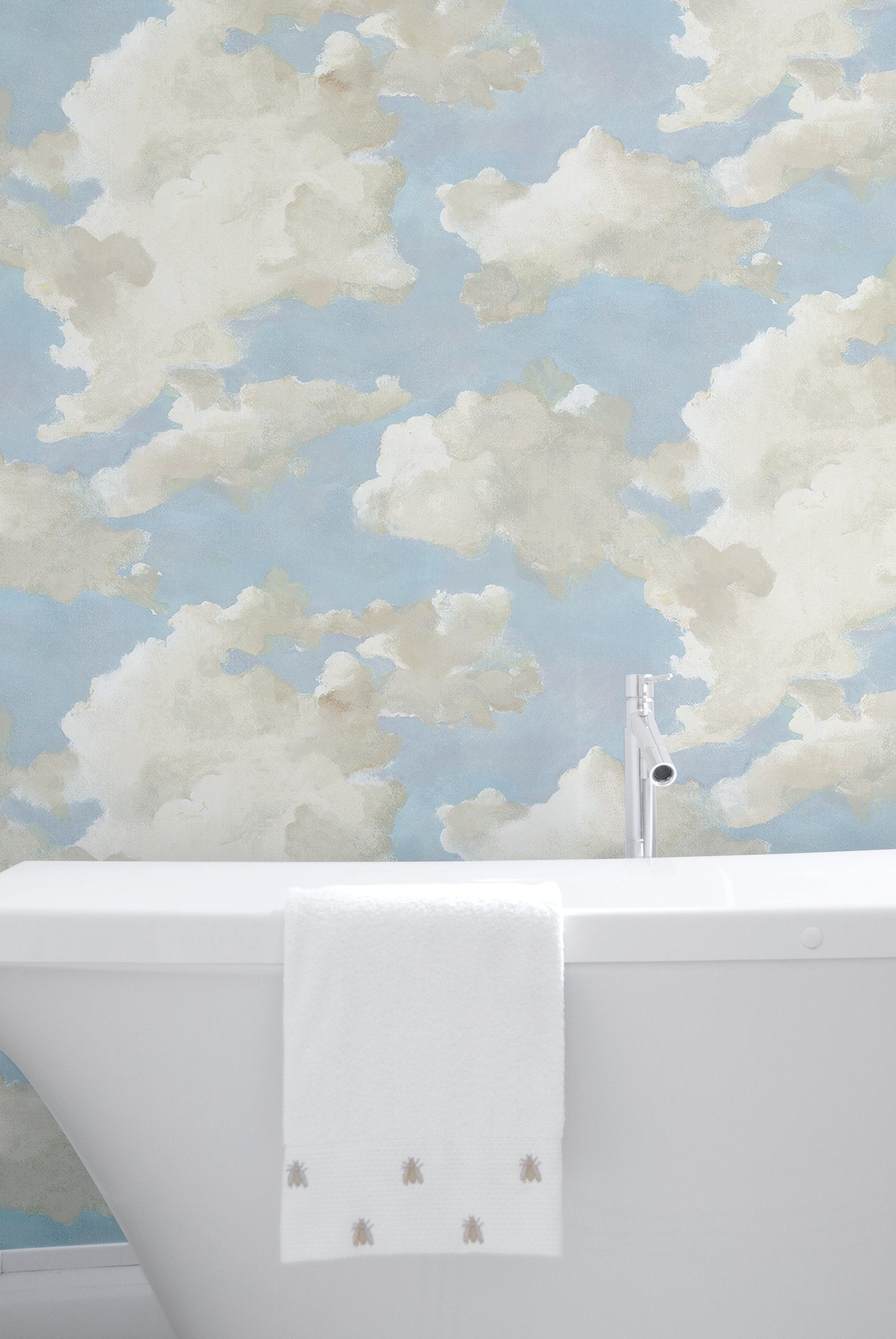 Clouds on Canvas Blue Peel & Stick Wallpaper with Painterly Cloud Motif - York PSW1079RL