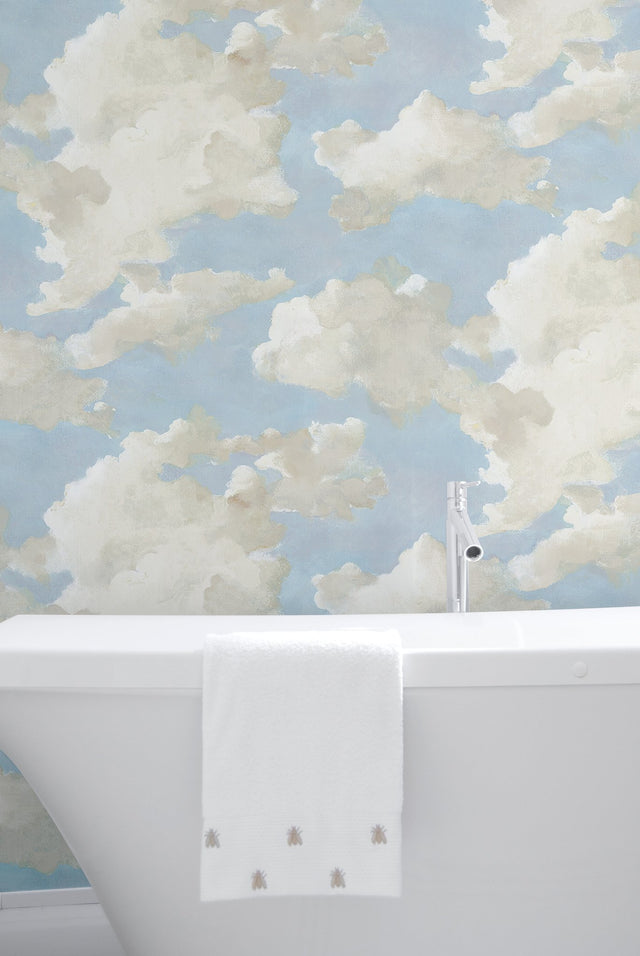 Clouds on Canvas Blue Peel & Stick Wallpaper with Painterly Cloud Motif - York PSW1079RL