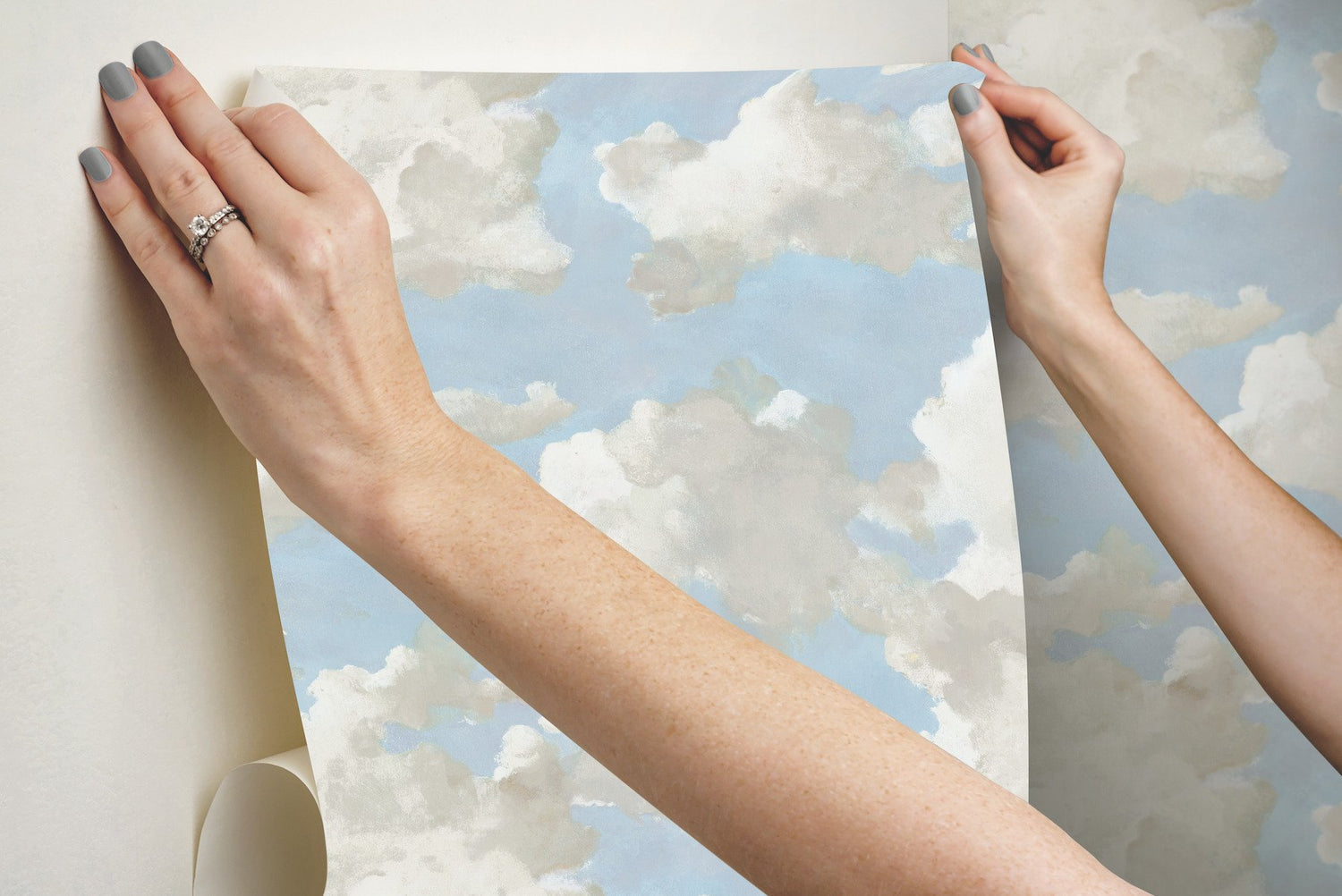 Clouds on Canvas Blue Peel & Stick Wallpaper with Painterly Cloud Motif - York PSW1079RL
