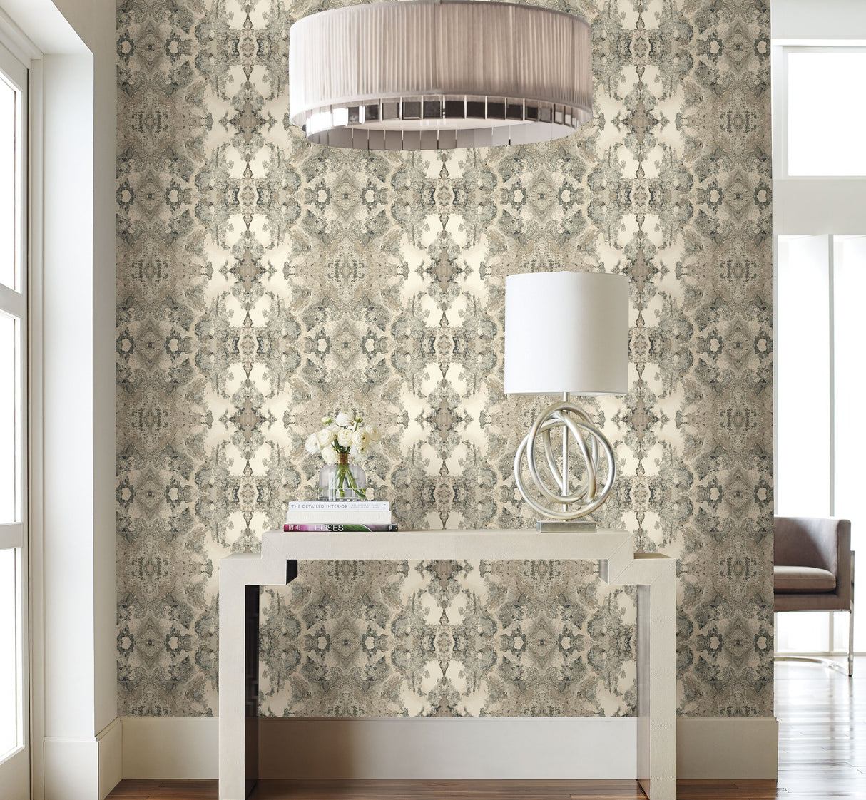 Inner Beauty Grey Peel & Stick Wallpaper with Abstract Geode Motif - York PSW1092RL