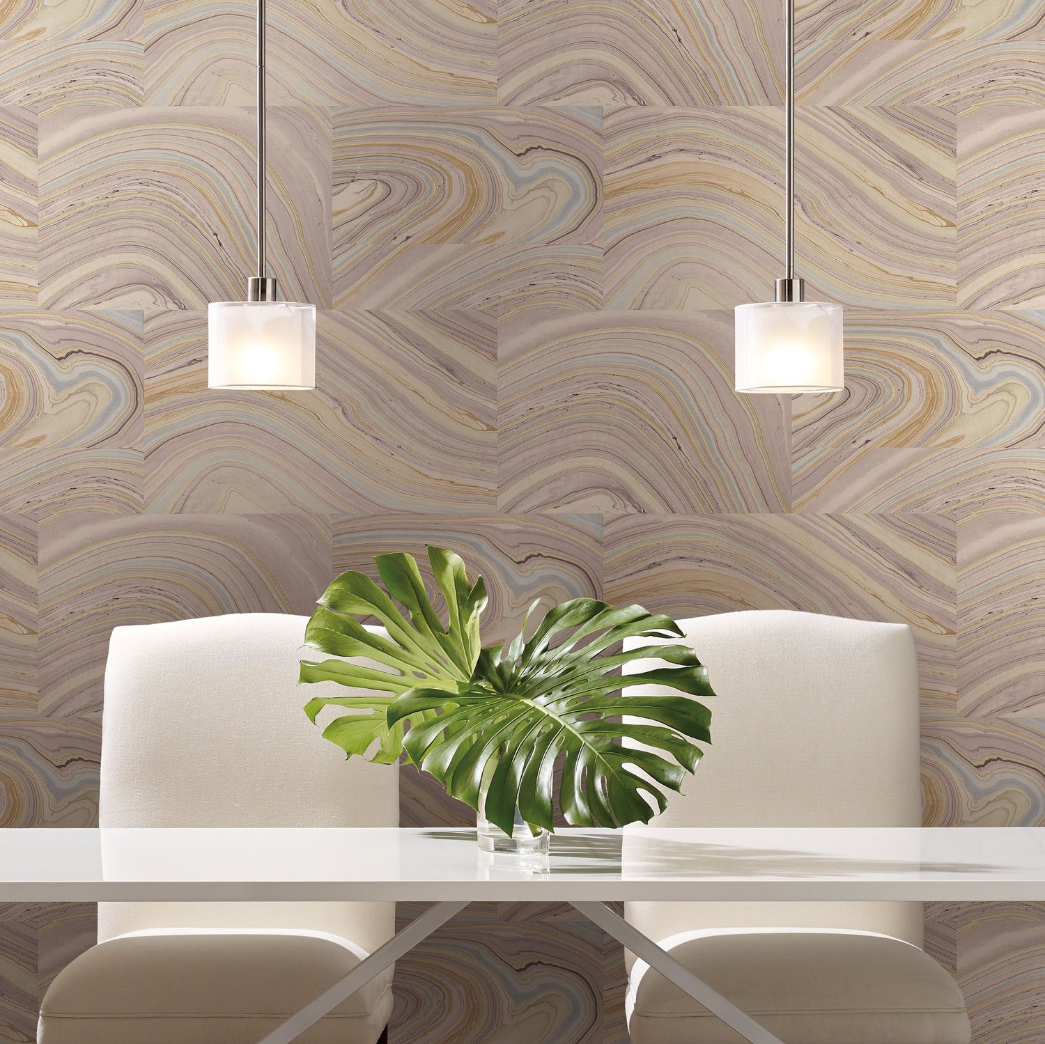 Onyx Purple Peel & Stick Wallpaper with Bohemian Marbled Tile Motif - York PSW1093RL