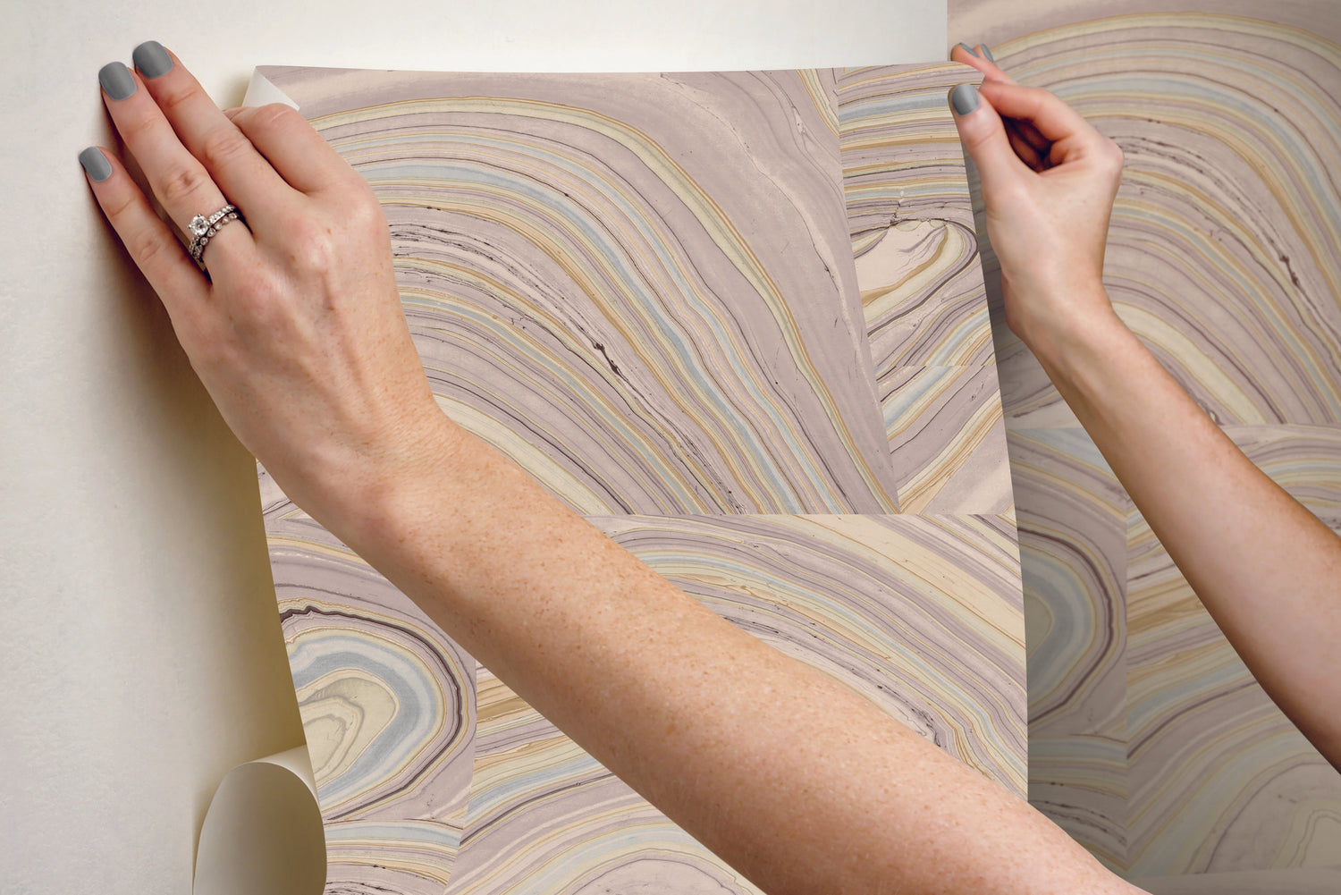 Onyx Purple Peel & Stick Wallpaper with Bohemian Marbled Tile Motif - York PSW1093RL