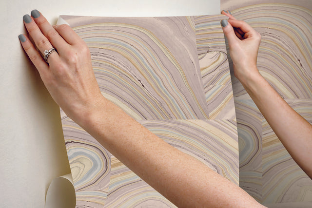 Onyx Purple Peel & Stick Wallpaper with Bohemian Marbled Tile Motif - York PSW1093RL