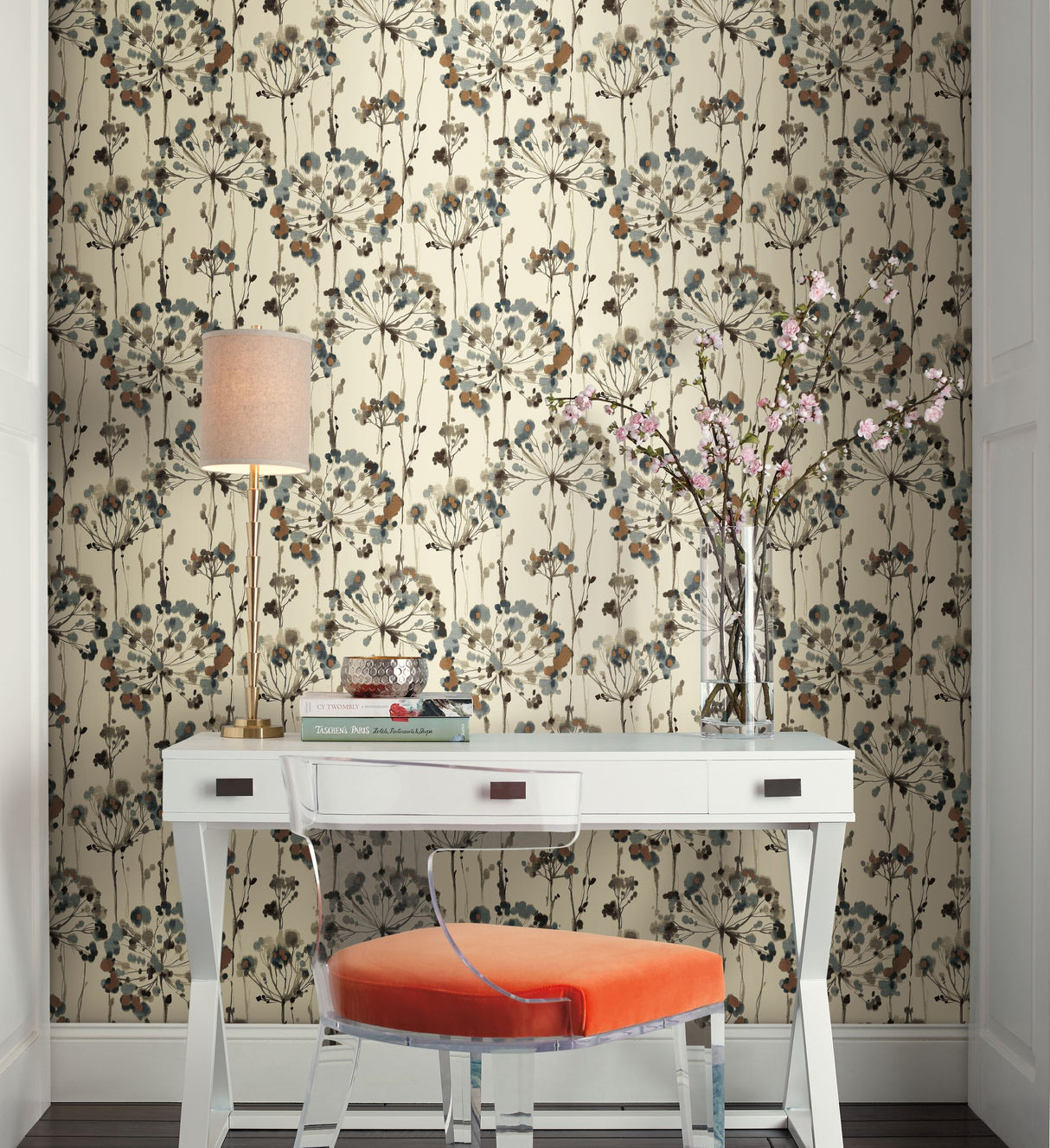 Flourish Teal Peel & Stick Wallpaper with Botanical Watercolor Motif - York PSW1095RL