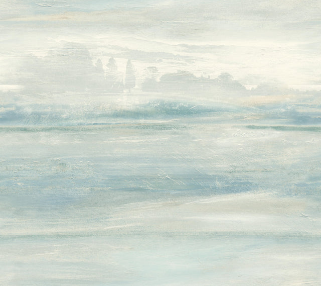 Soothing Mists Scenic Blue Peel & Stick Wallpaper with Abstract Canvas Wash - York PSW1099RL