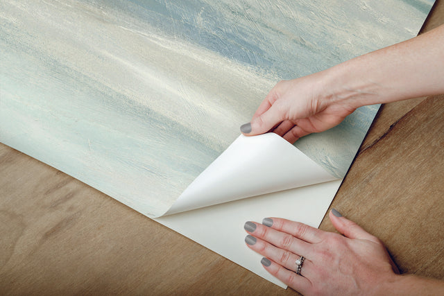 Soothing Mists Scenic Blue Peel & Stick Wallpaper with Abstract Canvas Wash - York PSW1099RL