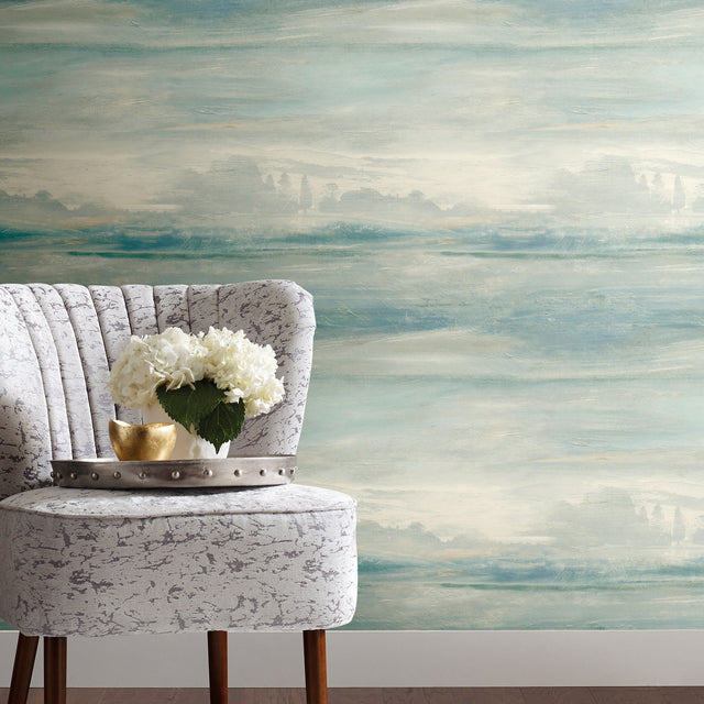 Soothing Mists Scenic Blue Peel & Stick Wallpaper with Abstract Canvas Wash - York PSW1099RL