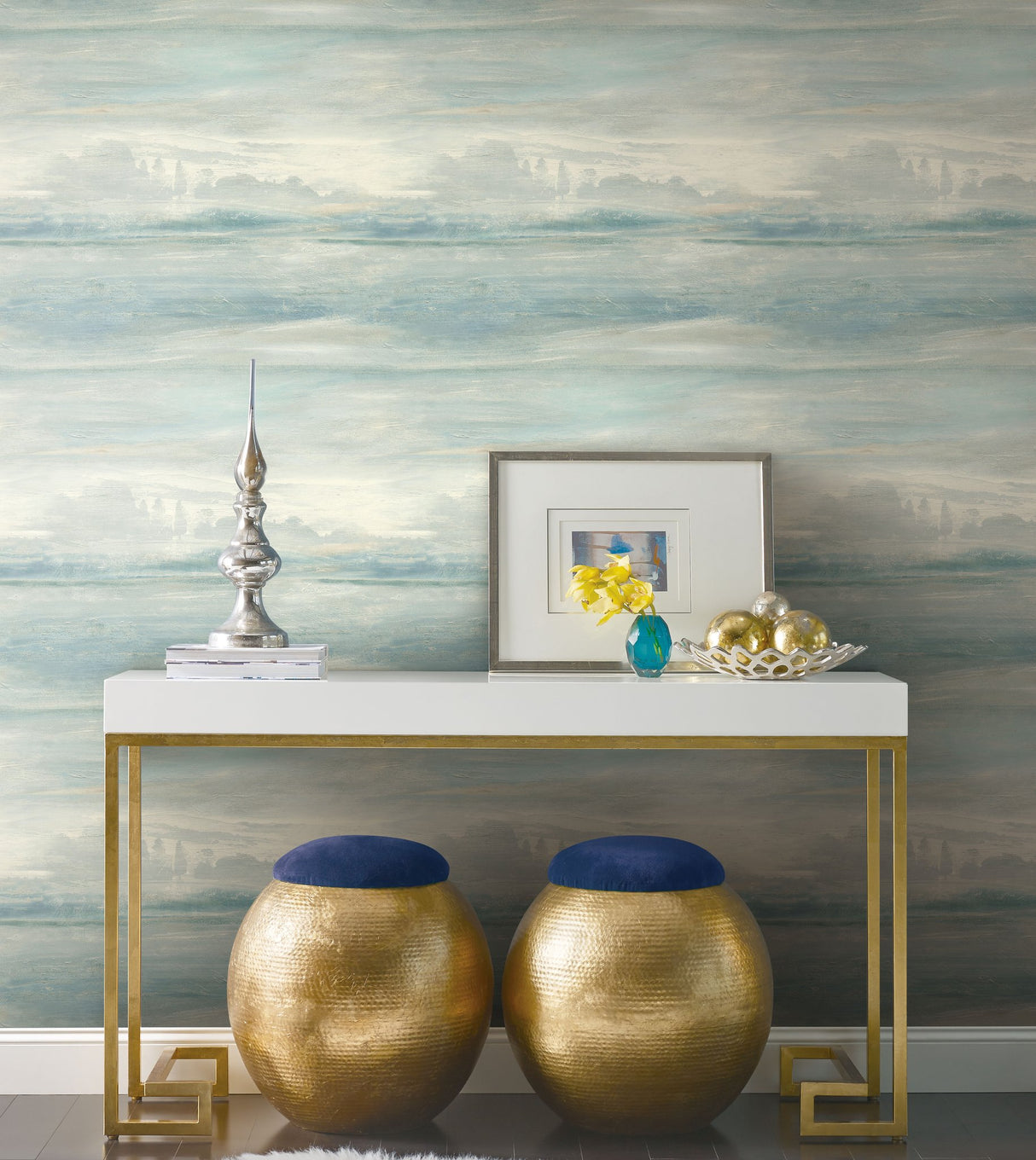 Soothing Mists Scenic Blue Peel & Stick Wallpaper with Abstract Canvas Wash - York PSW1099RL