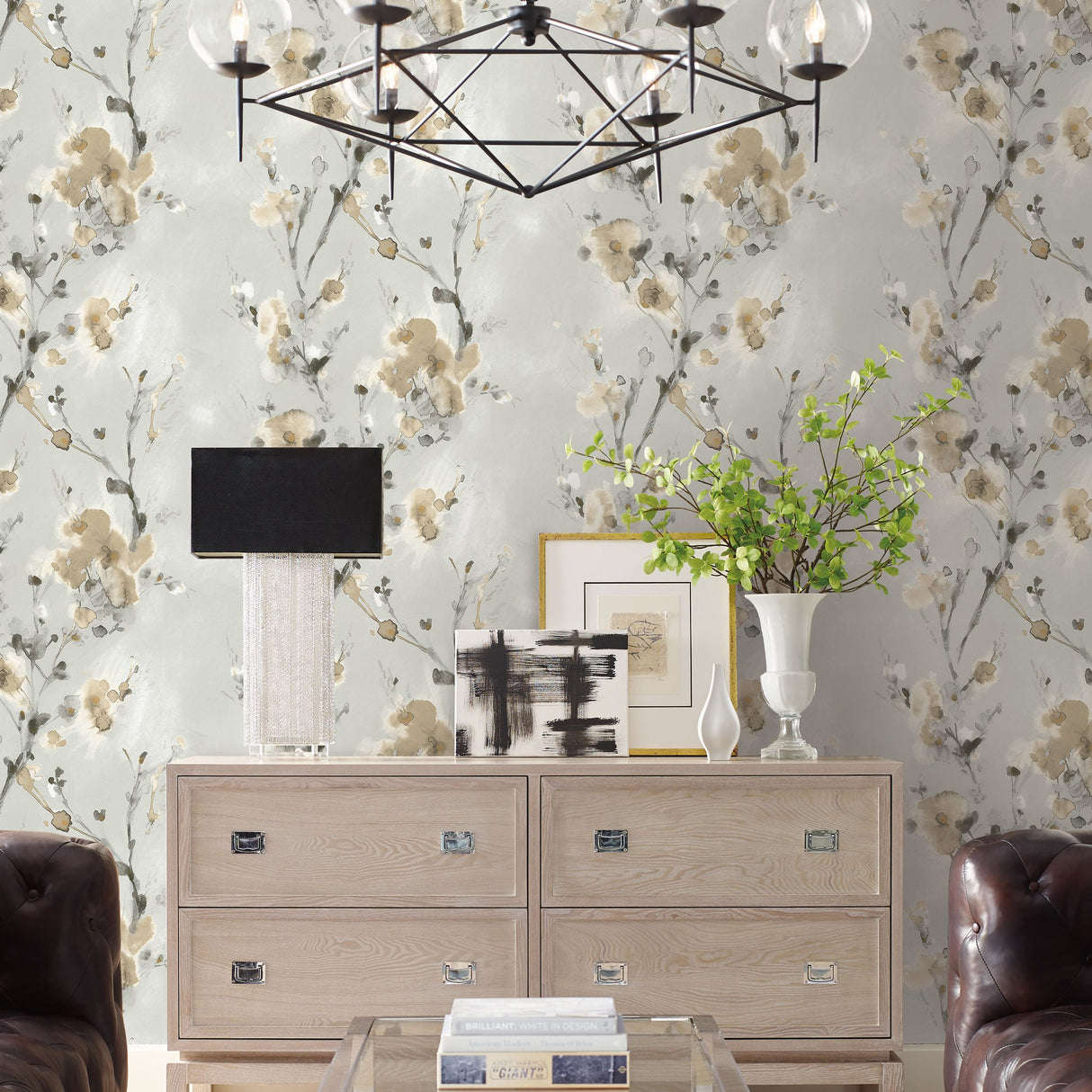 Charm Neutral Peel & Stick Wallpaper with Botanical Watercolor Motif - York PSW1101RL