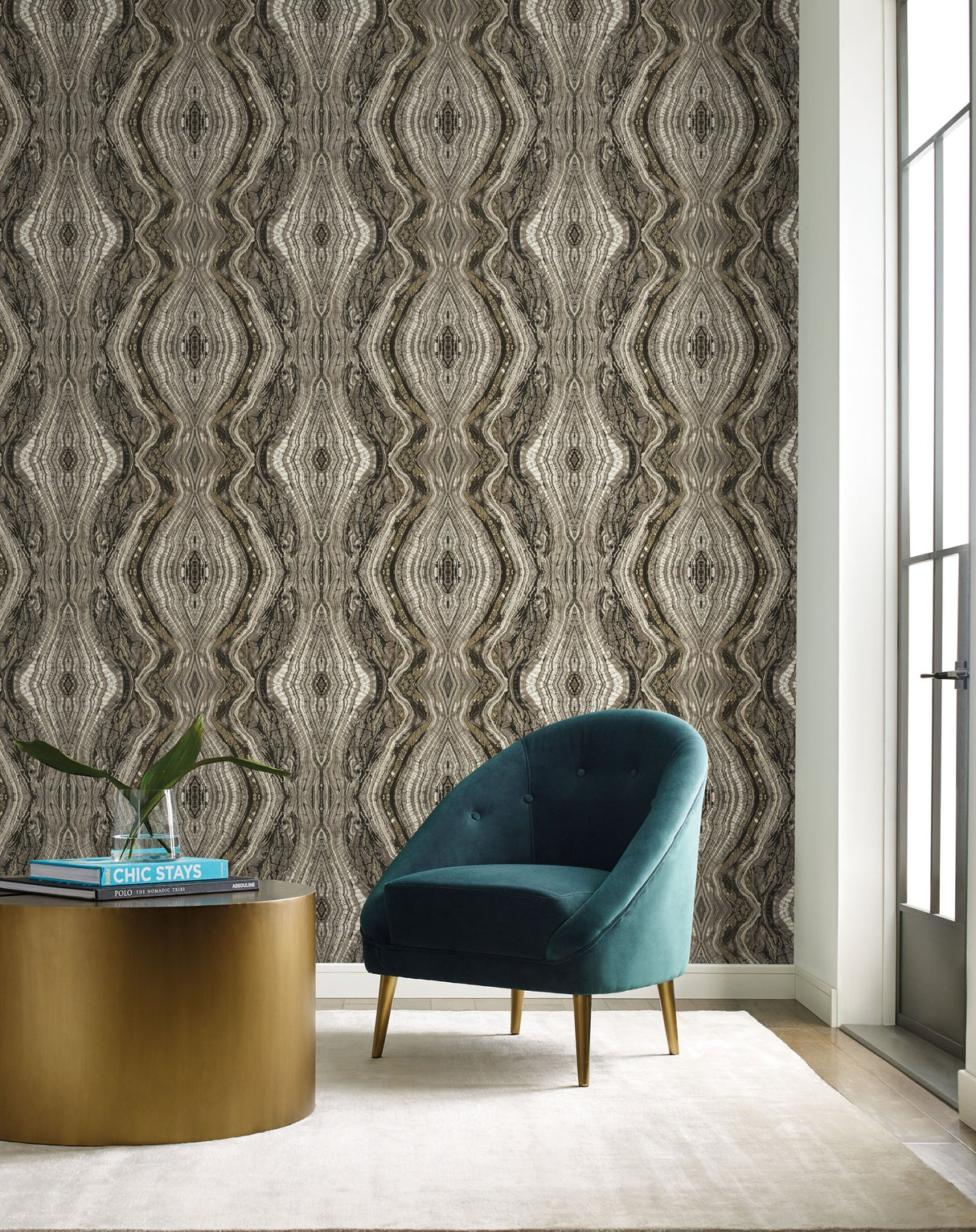 Kaleidoscope Dark Grey Peel & Stick Wallpaper with Bohemian Geode Pattern - York PSW1110RL