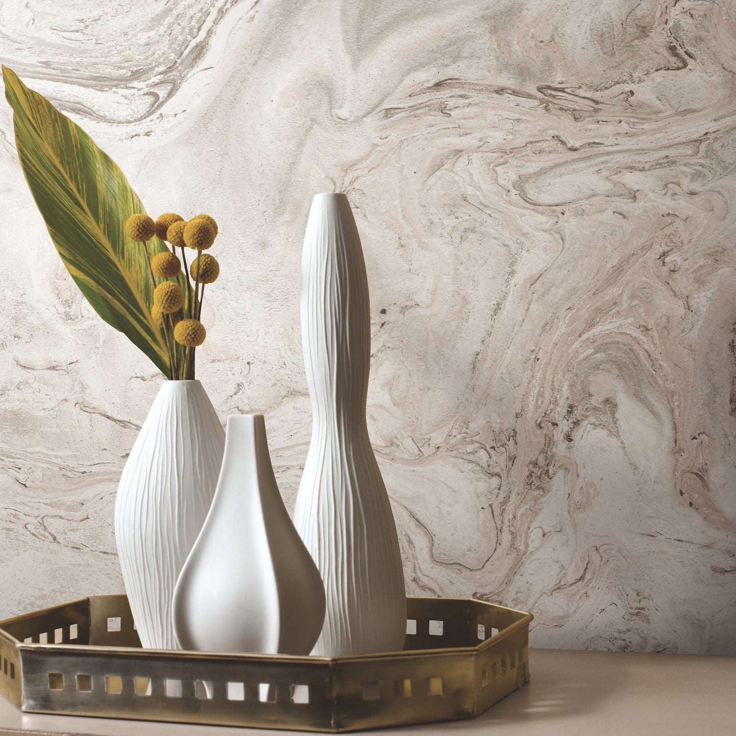 Oil & Marble Clay & Taupe Peel & Stick Wallpaper with Bohemian Marble Pattern - York PSW1125RL